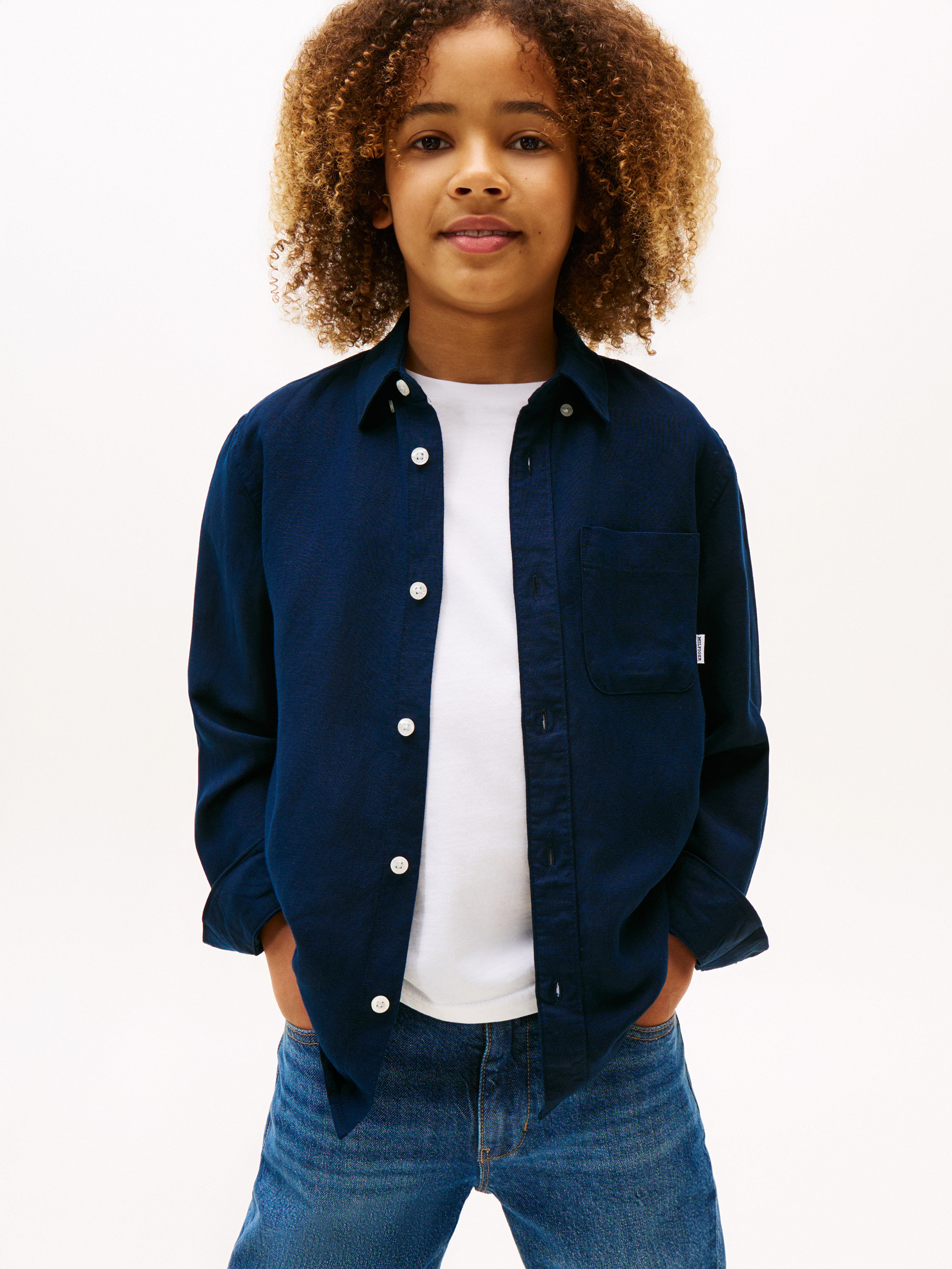 Relaxed Fit Flag Embroidery Linen Blend Shirt
