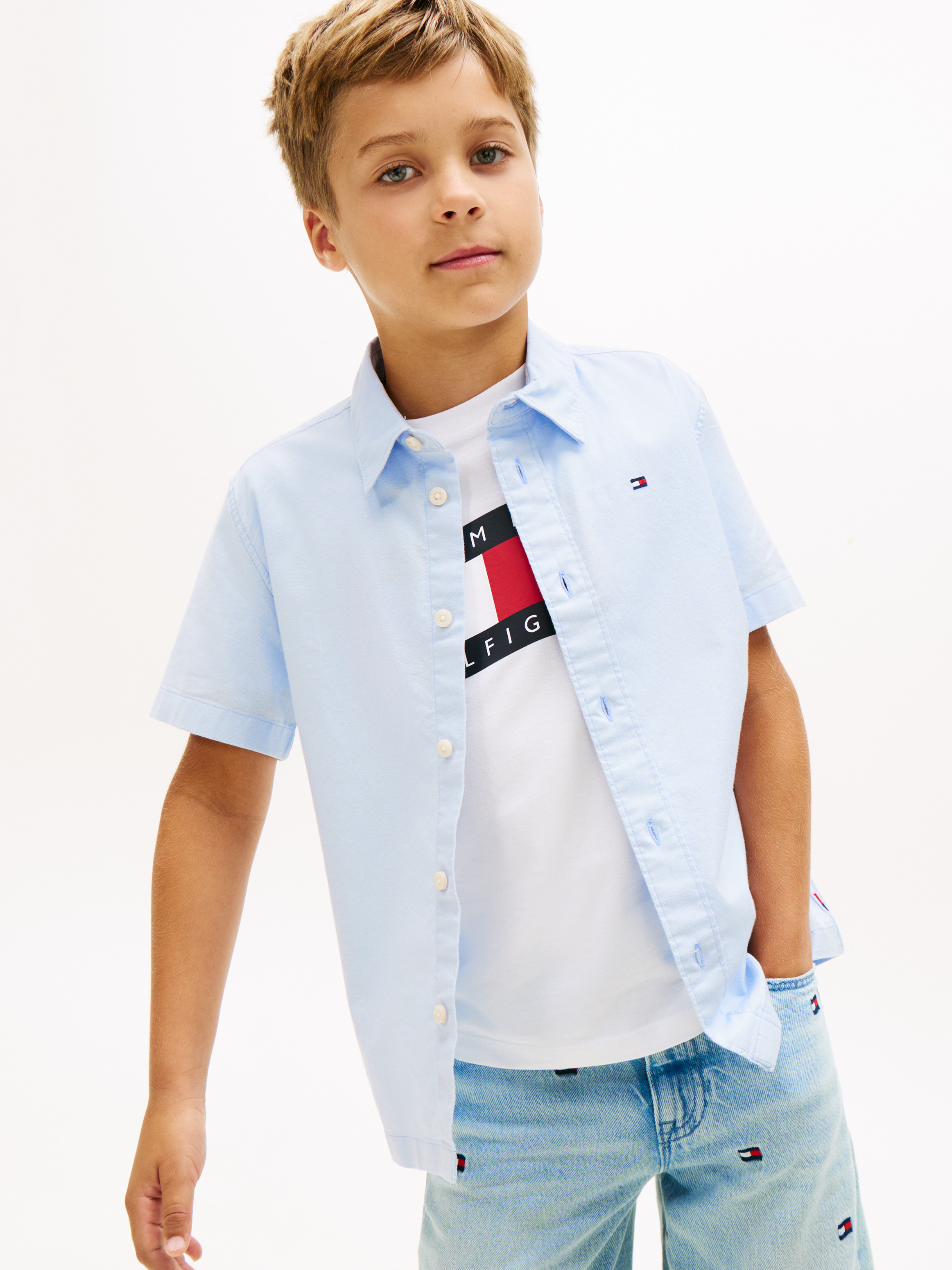 Essential Flag Embroidery Short Sleeve Oxford Shirt