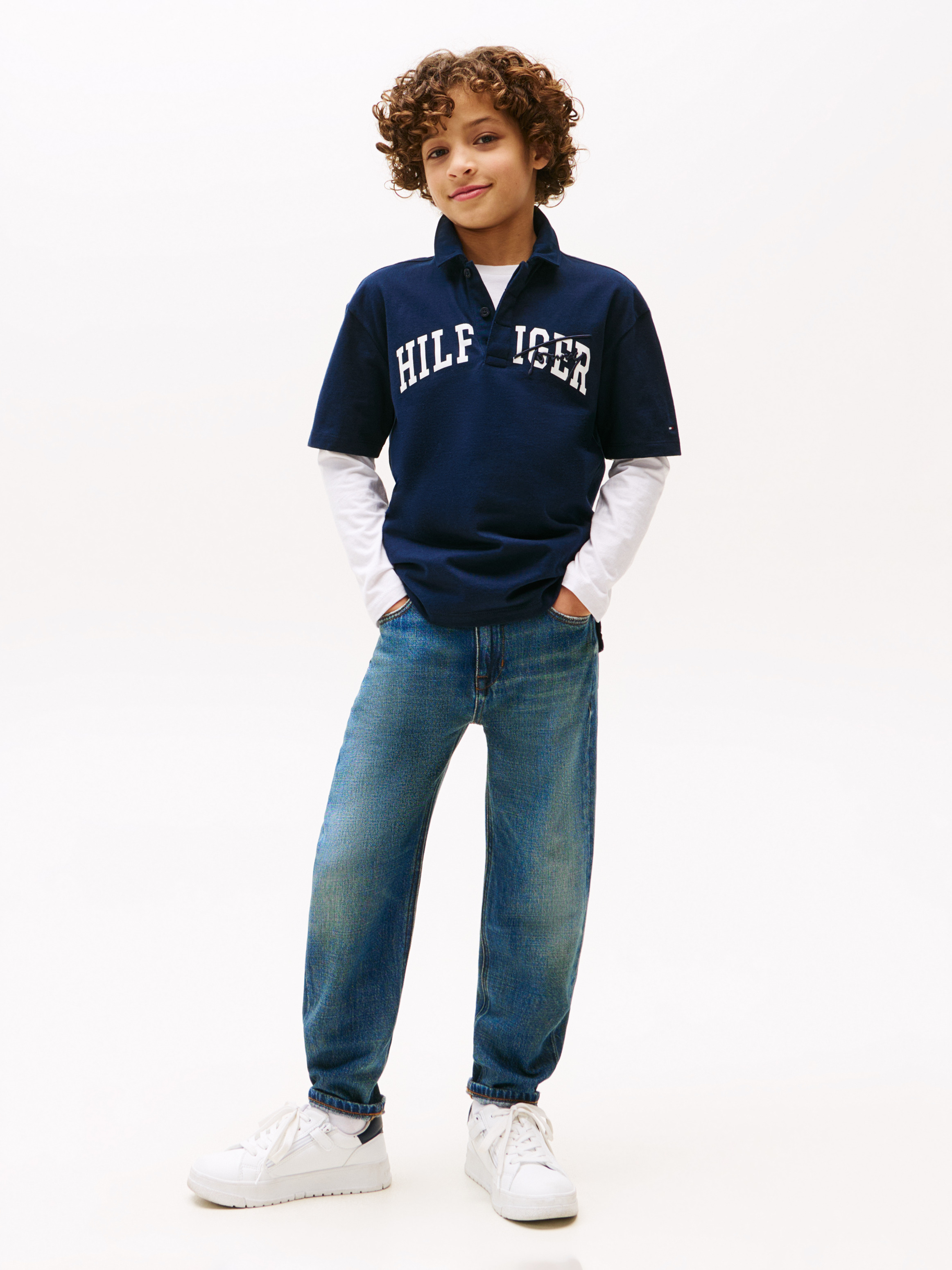 Logo Embroidery Faded Jeans