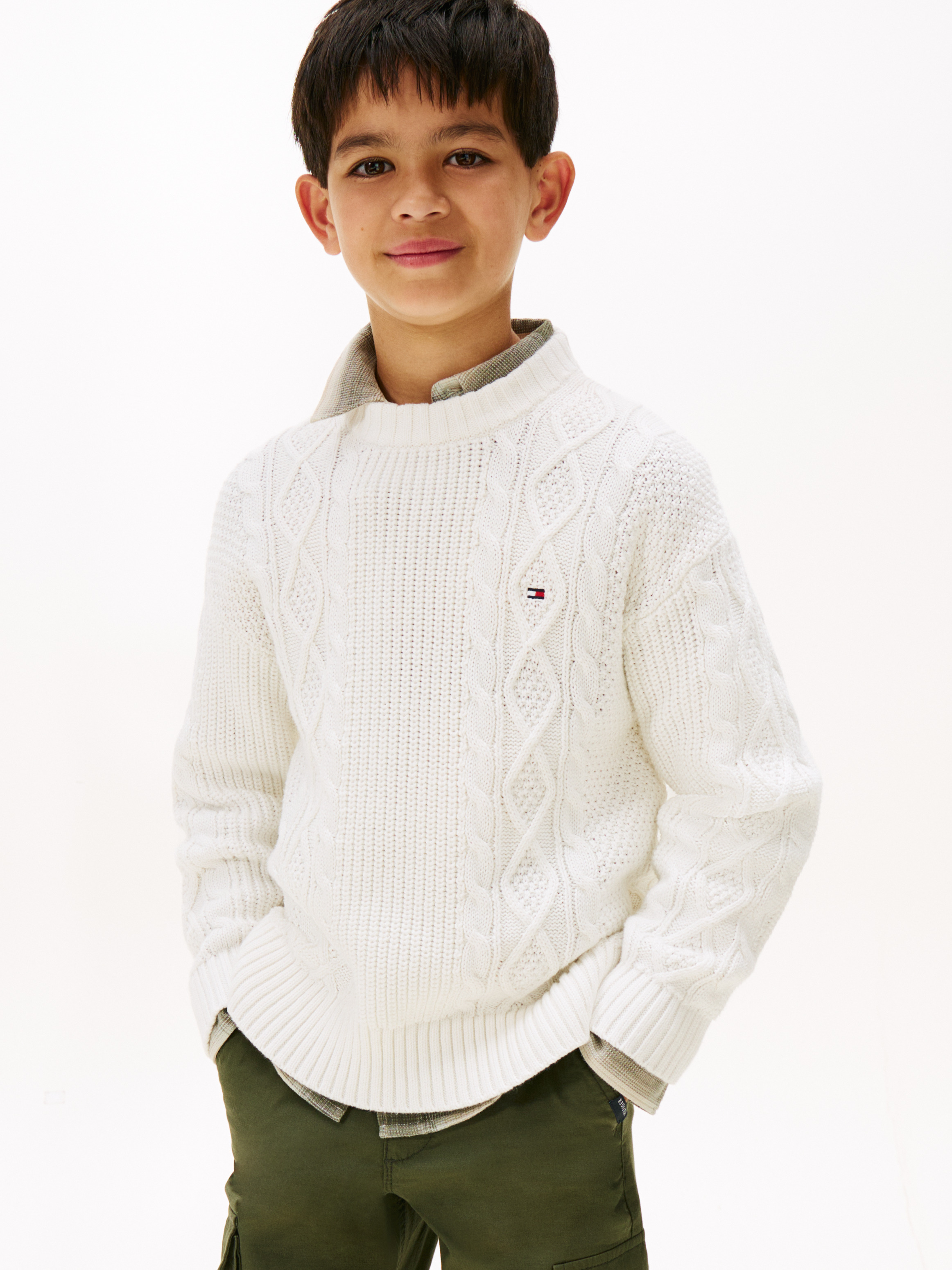 Mixed Knit Intarsia Back Logo Jumper