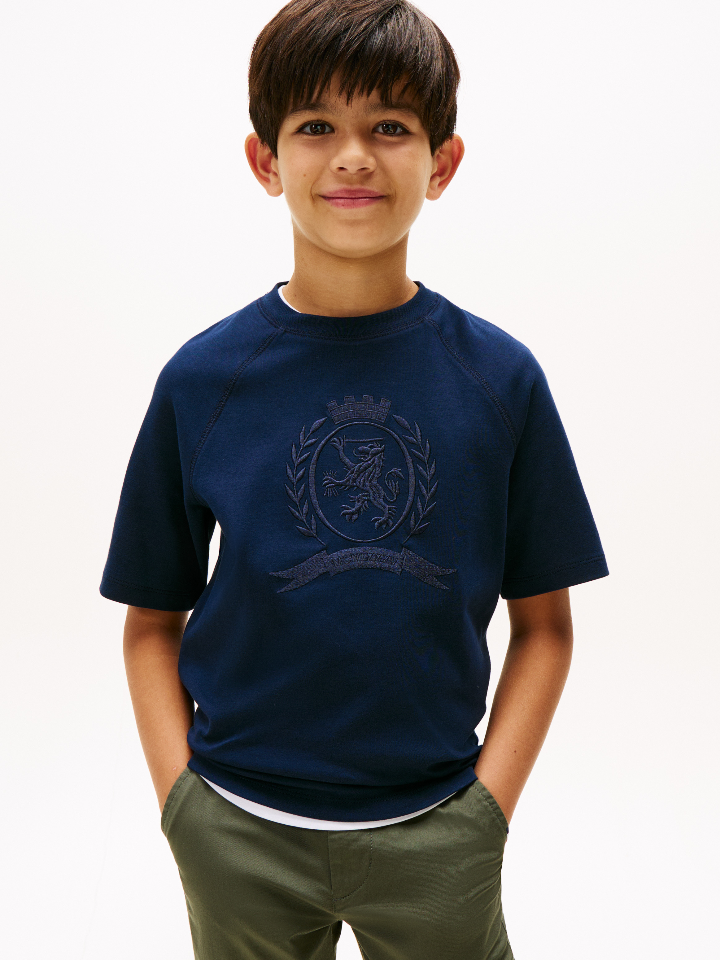 Tonal TH Crest Crew Neck T-Shirt — Navy