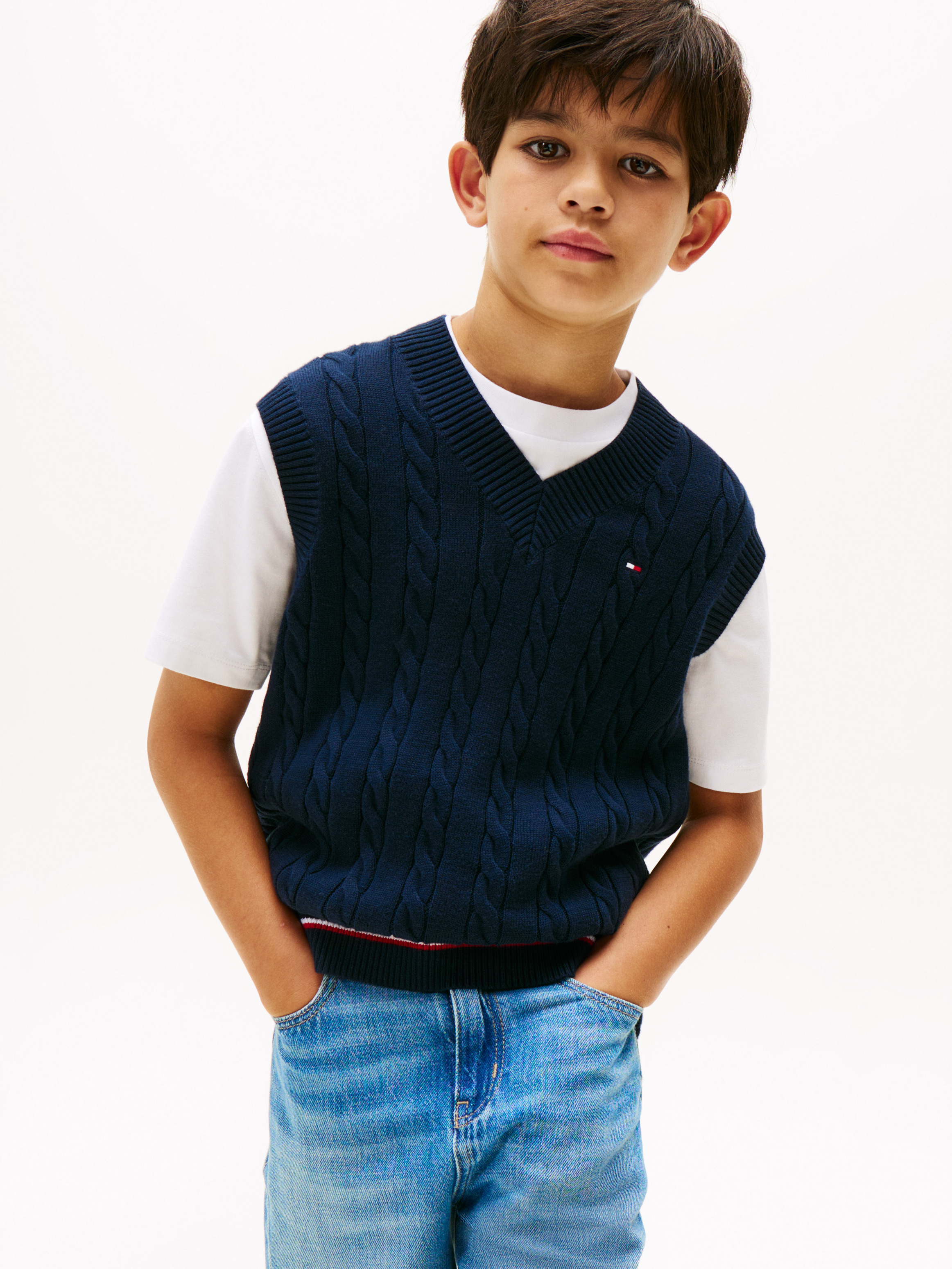 Signature Tape Cable Knit Sweater Vest