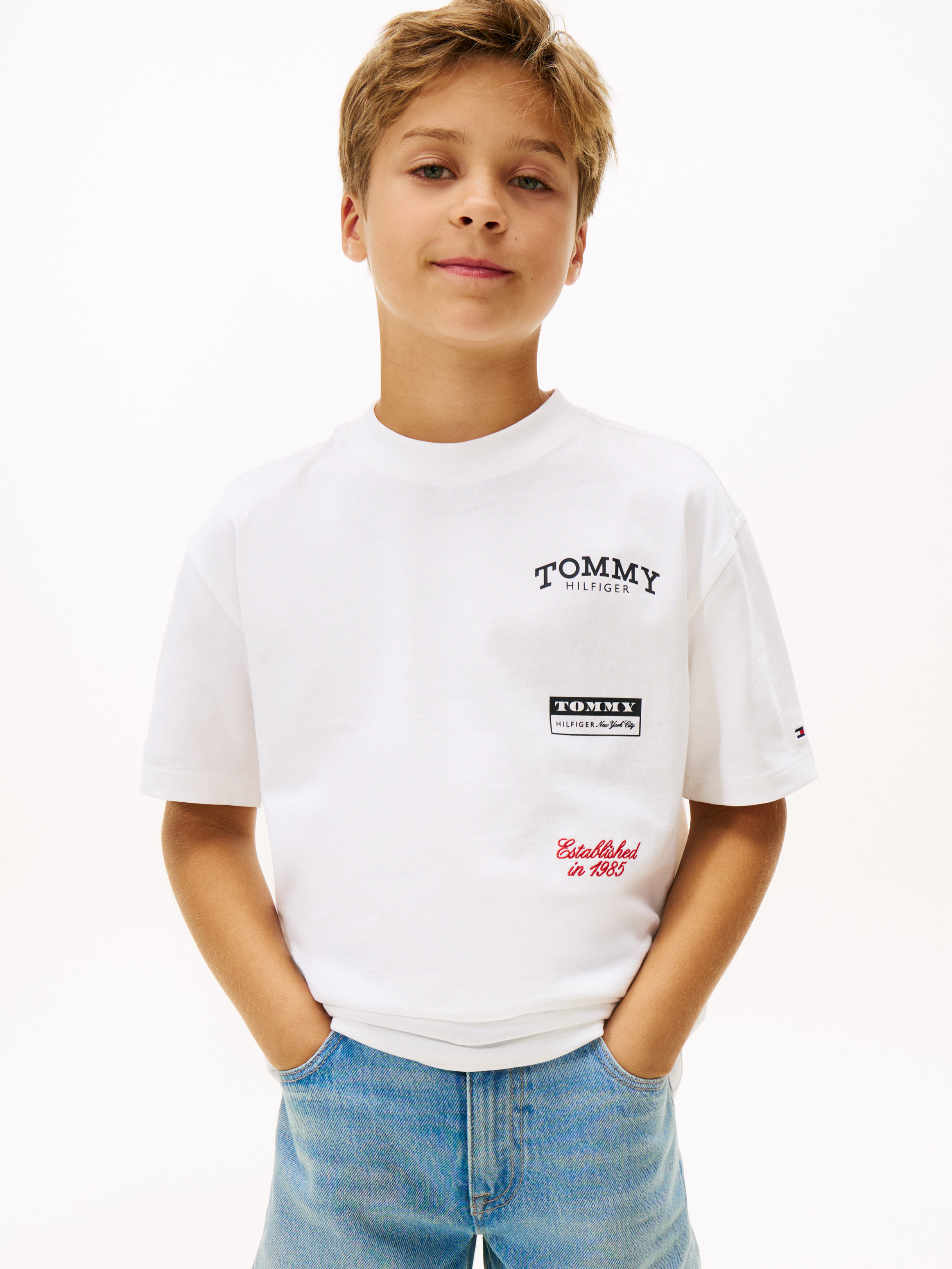 Back Multi Logo Print Jersey T-Shirt — White
