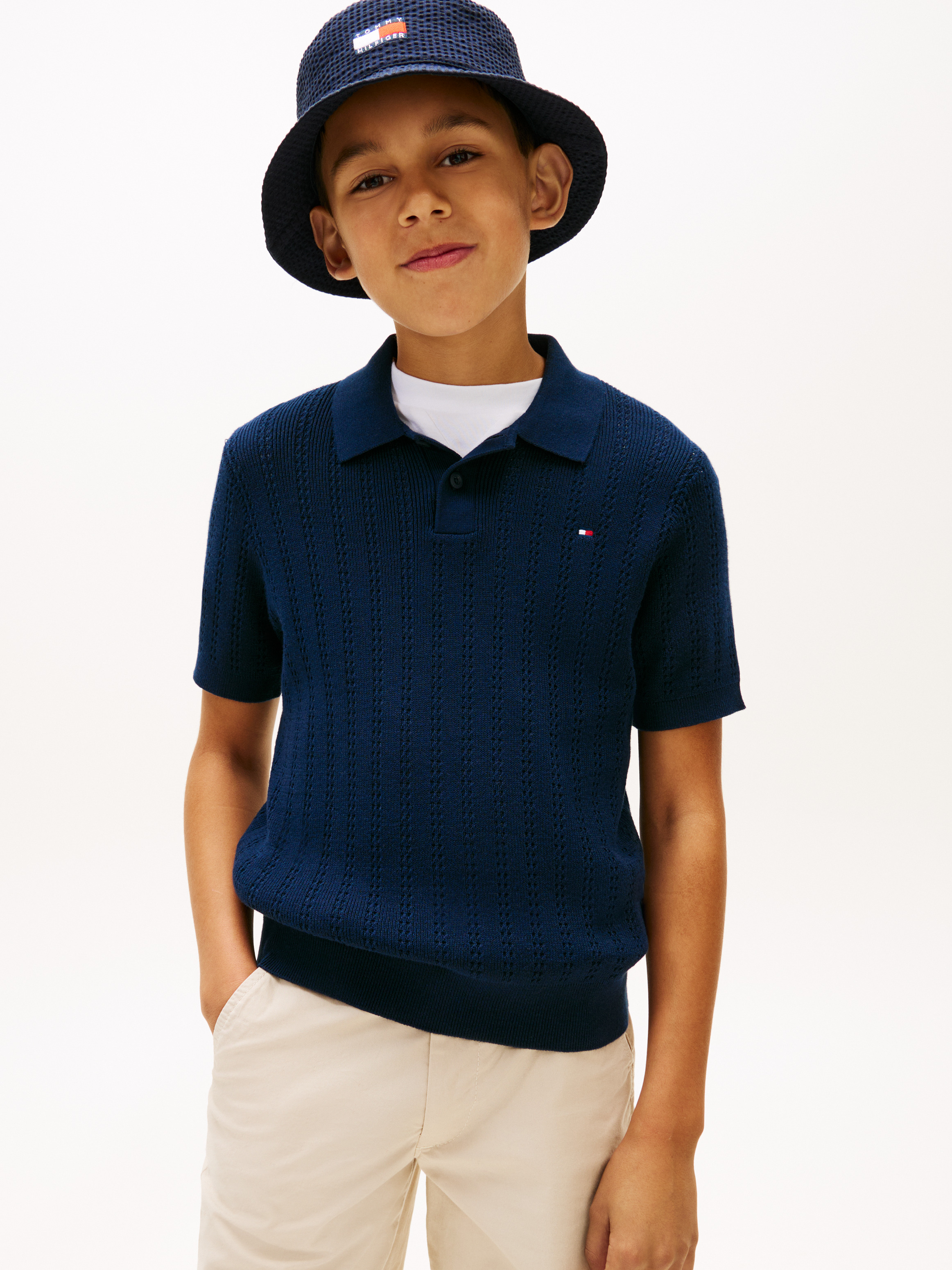 Regular Fit Open Knit Polo T-Shirt