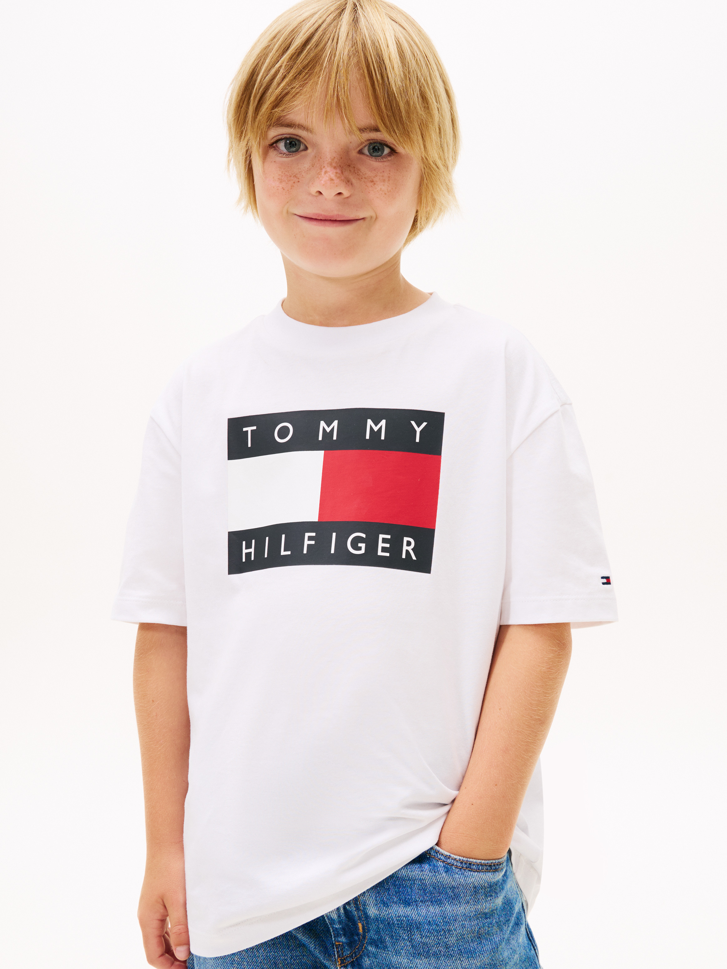 Flag Logo Jersey Crew Neck T-Shirt — White