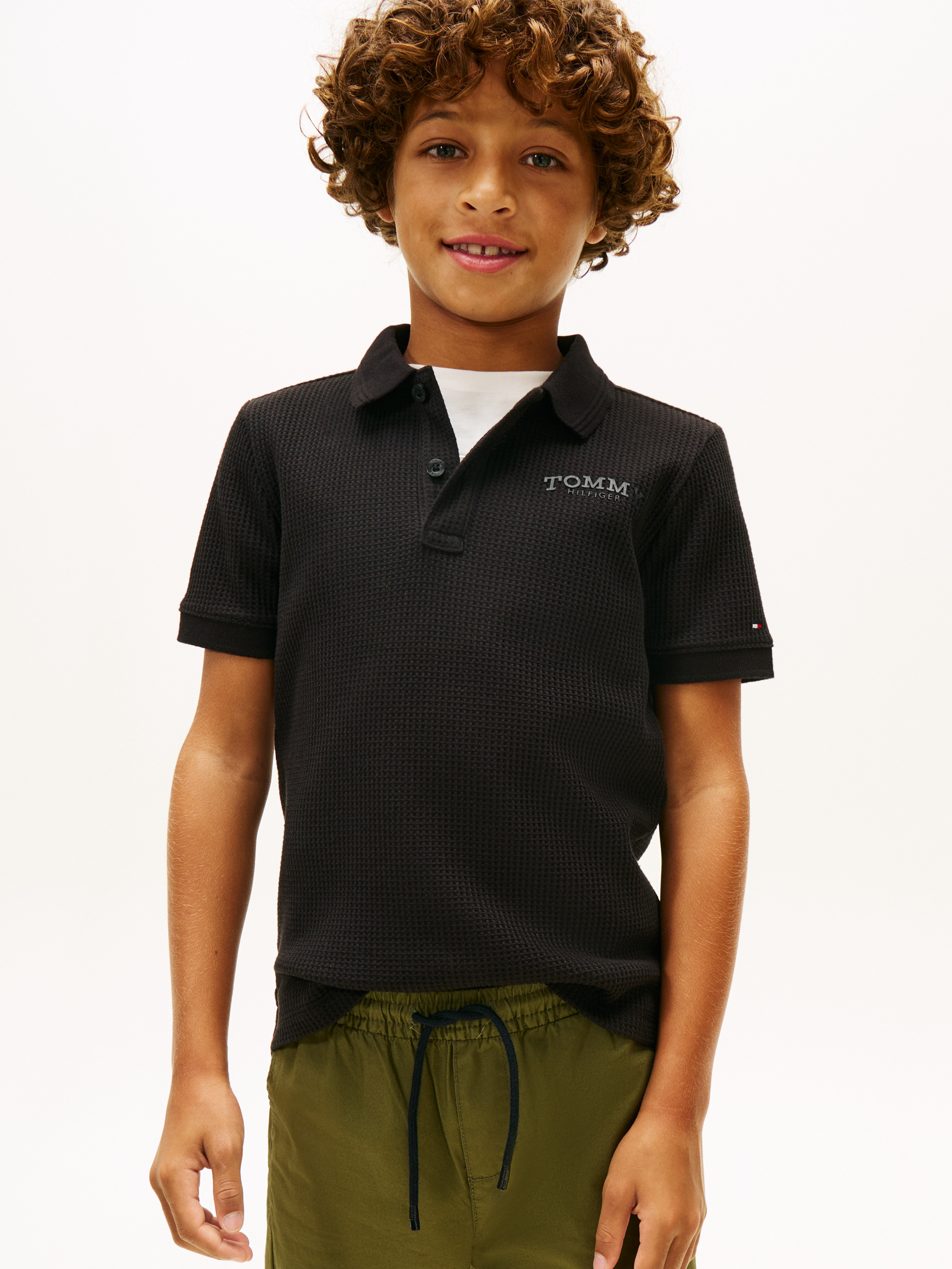 Textured Knit Polo Shirt — Black