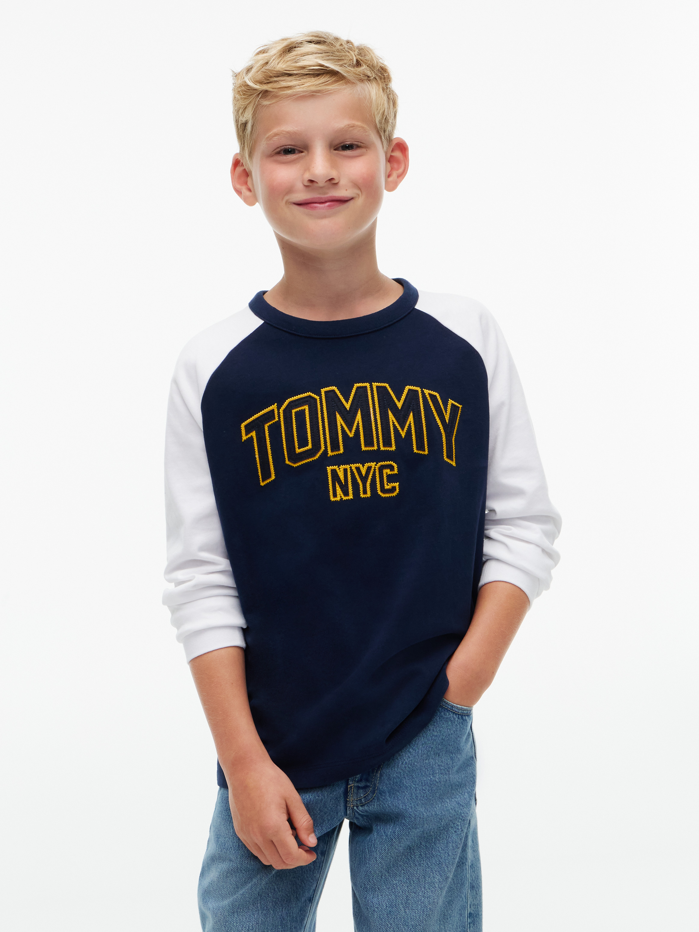 Colour-Blocked Varsity Logo T-Shirt — Dark Blue