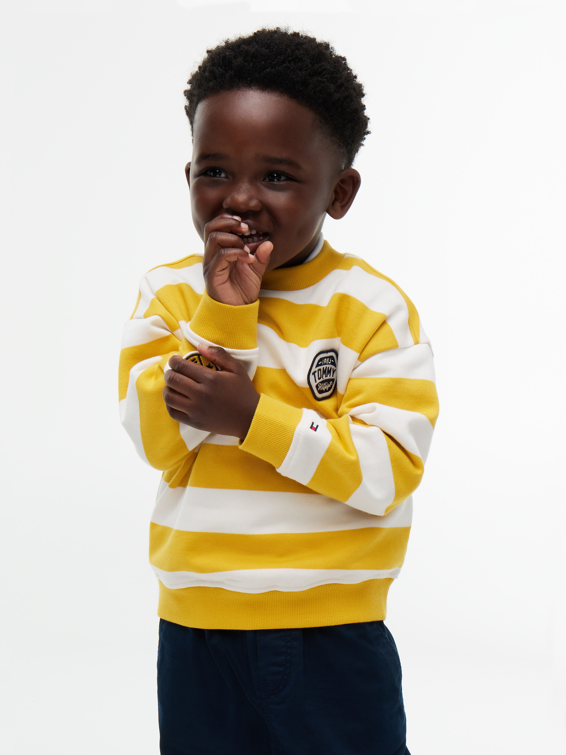 Stripe Logo Badge Crew Neck Sweatshirt — Yellow