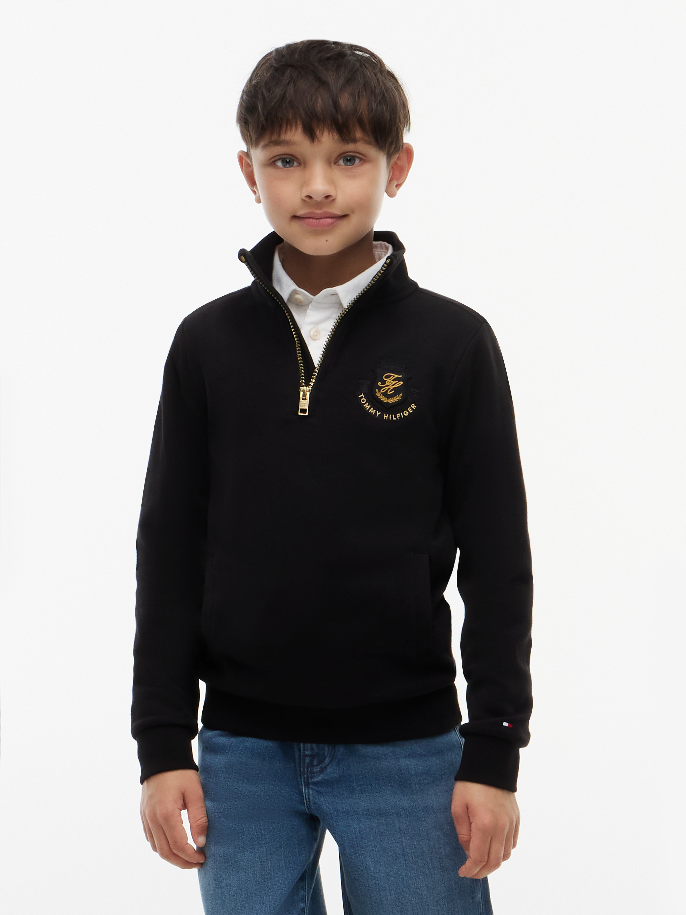 Logo Badge Quarter-Zip Sweatshirt — BLACK
