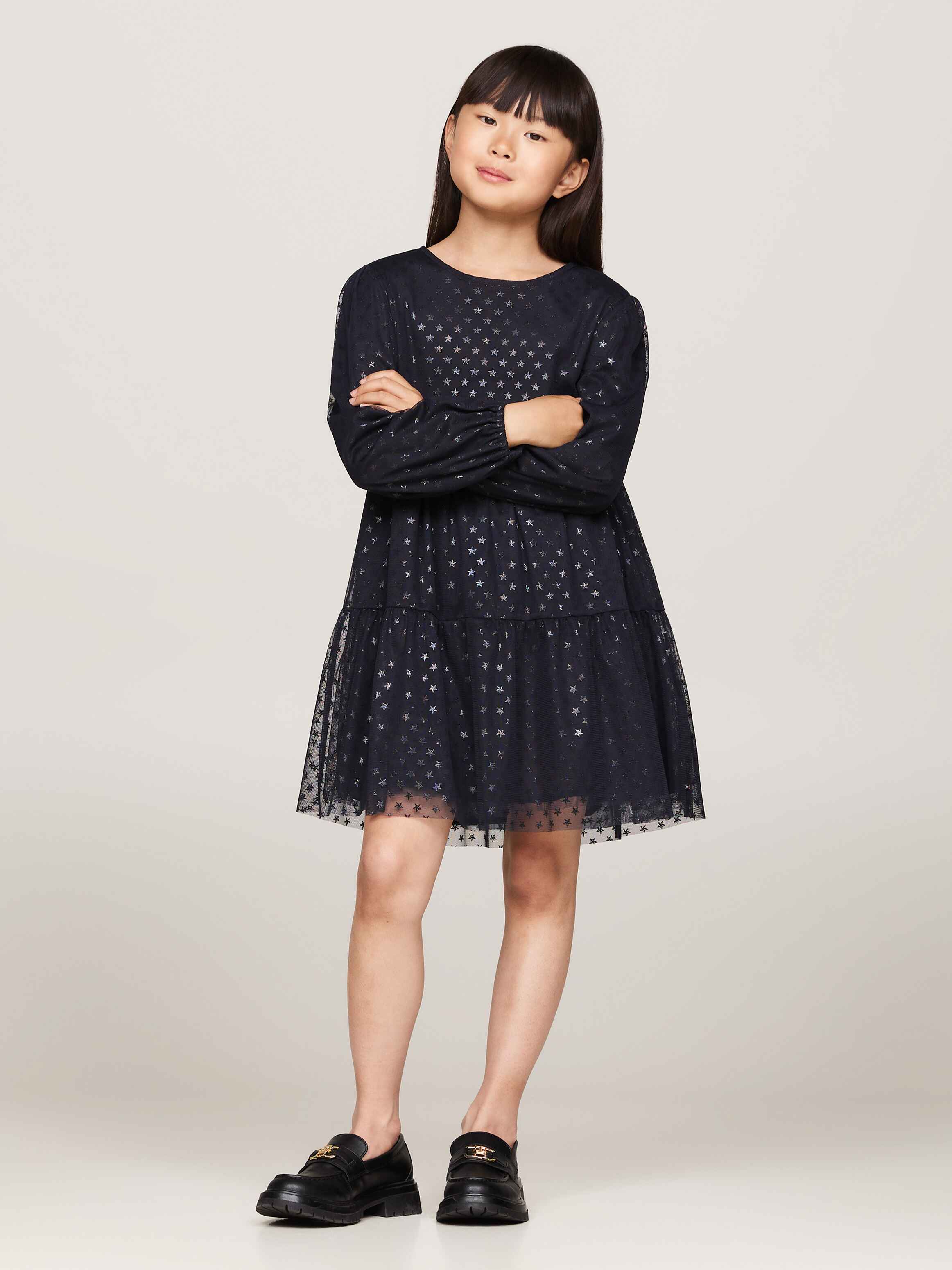 Metallic Star Mesh Flare Dress