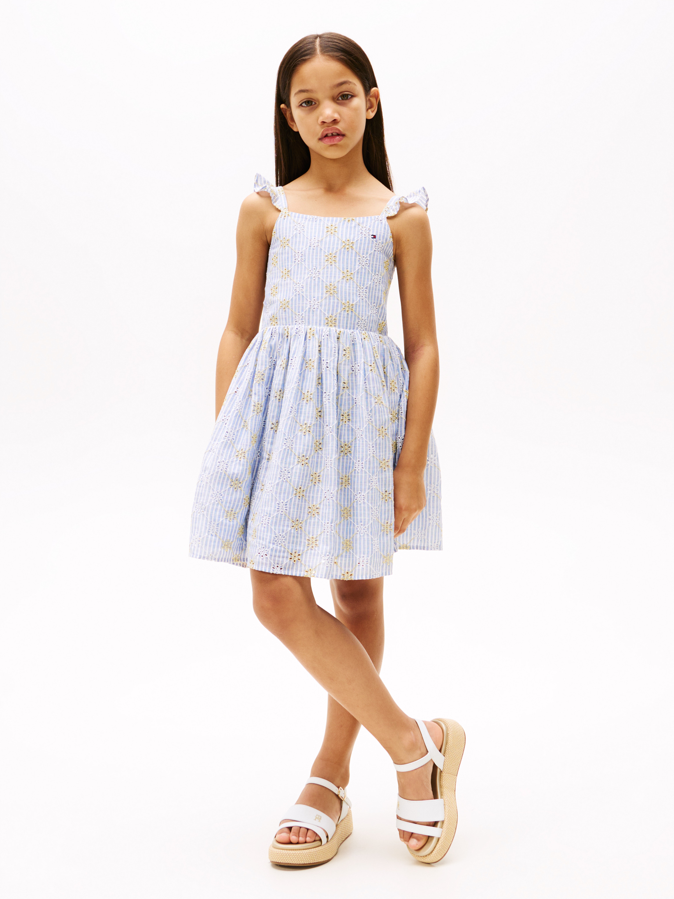 Stripe Broderie Anglaise Sleeveless Dress