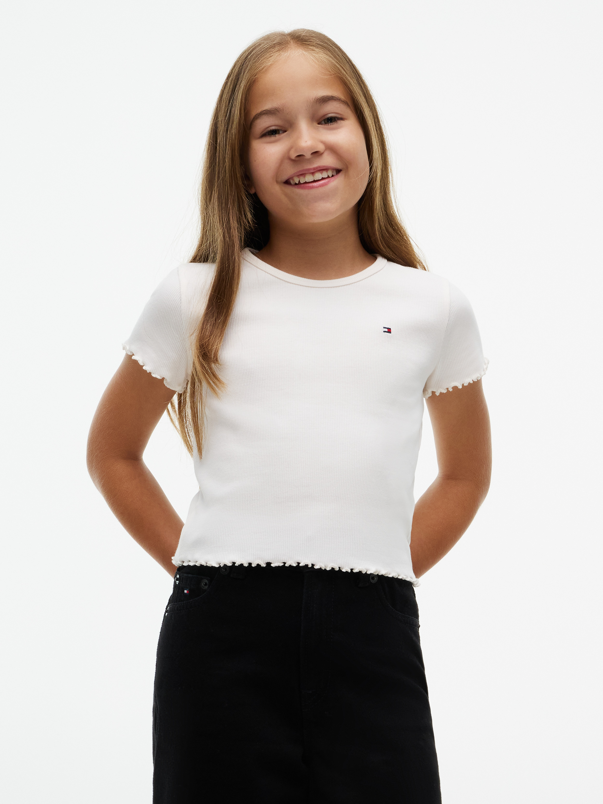 Essential Ruffle Ribbed Extra Slim Top — OFF WHITE