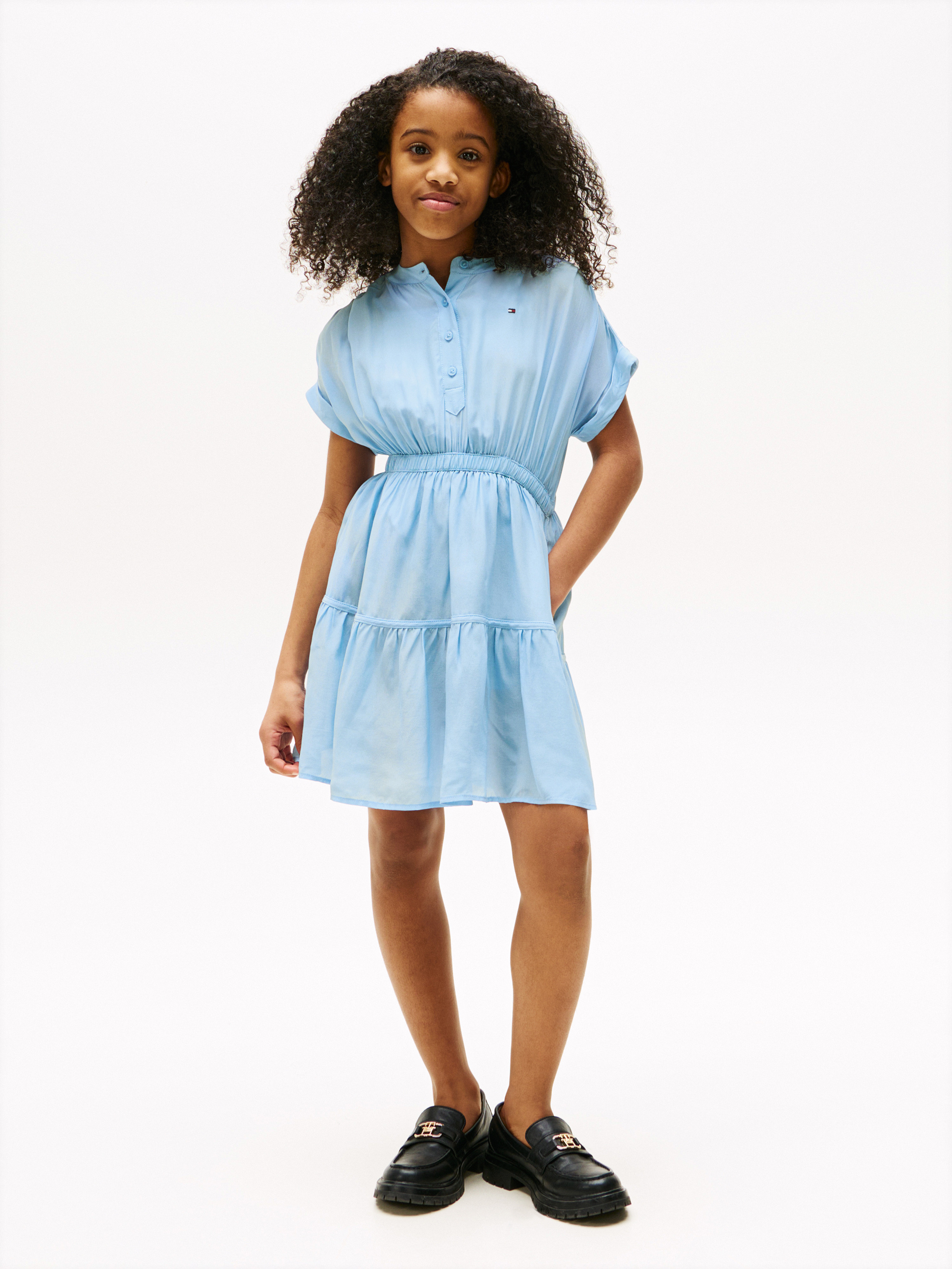 Short Sleeve Tiered Shirt Dress