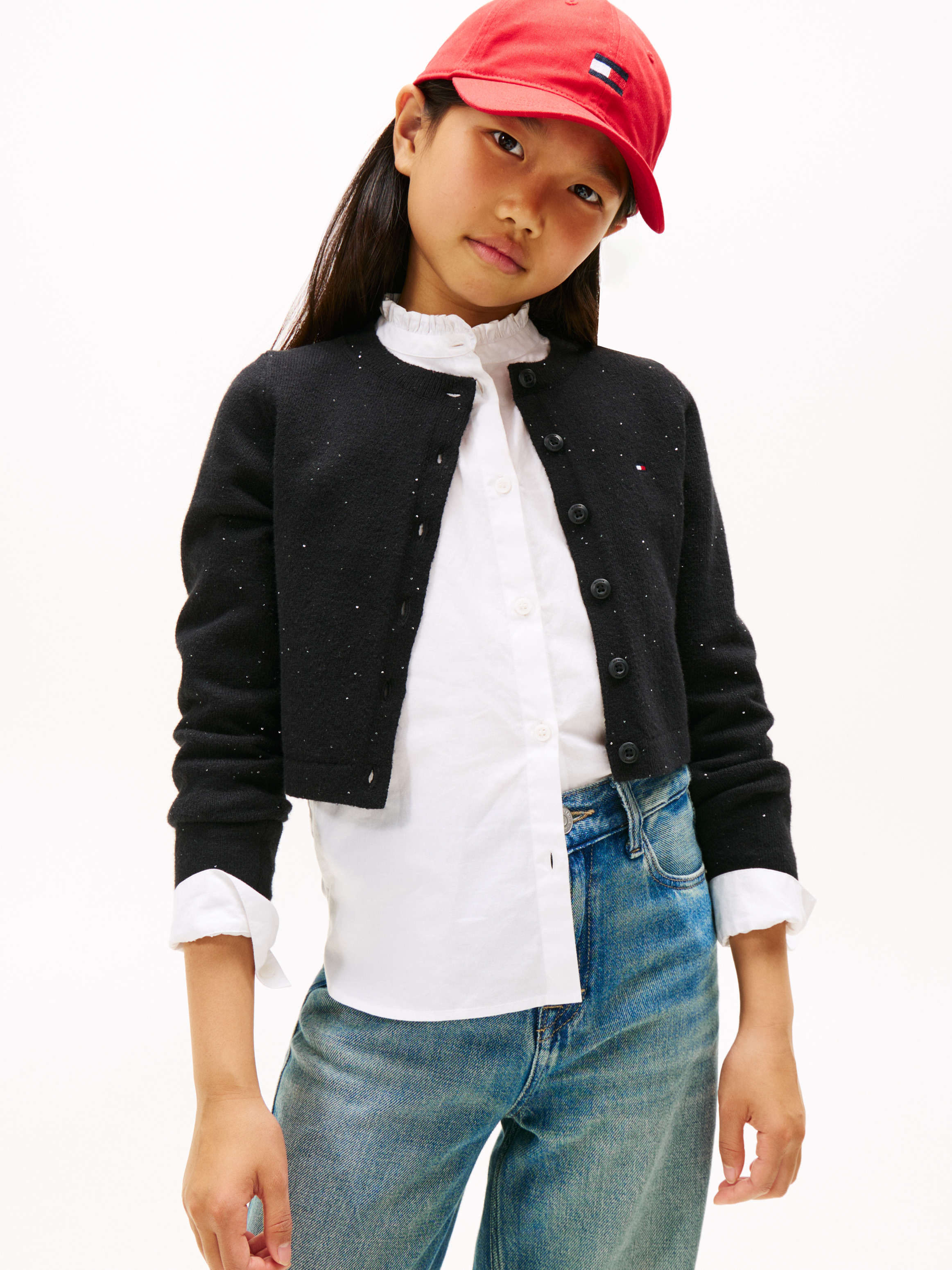 Sequin Rib-Knit Slim Cardigan