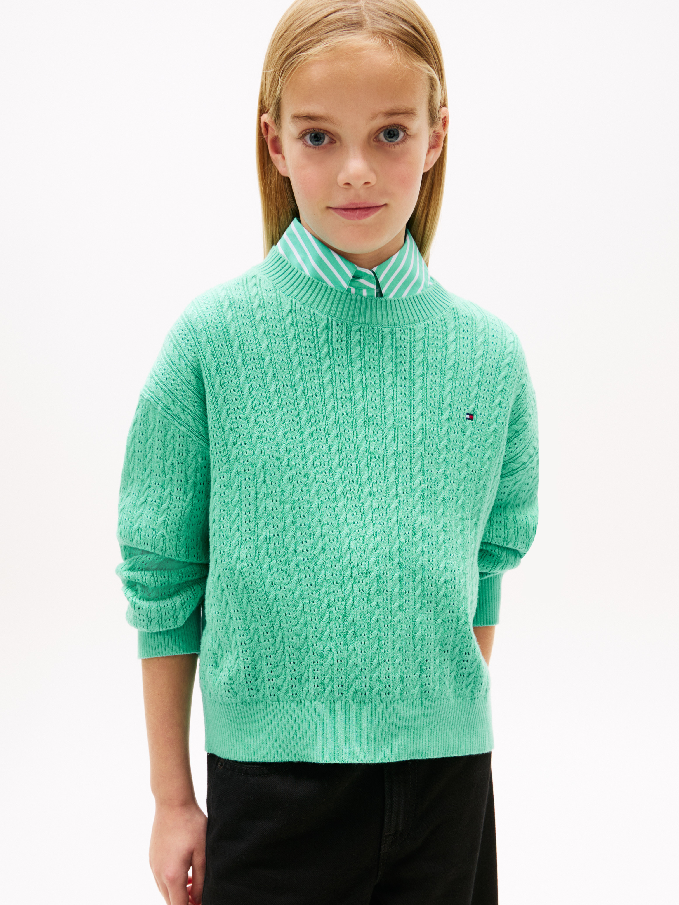 Pointelle Cable Knit Relaxed Jumper