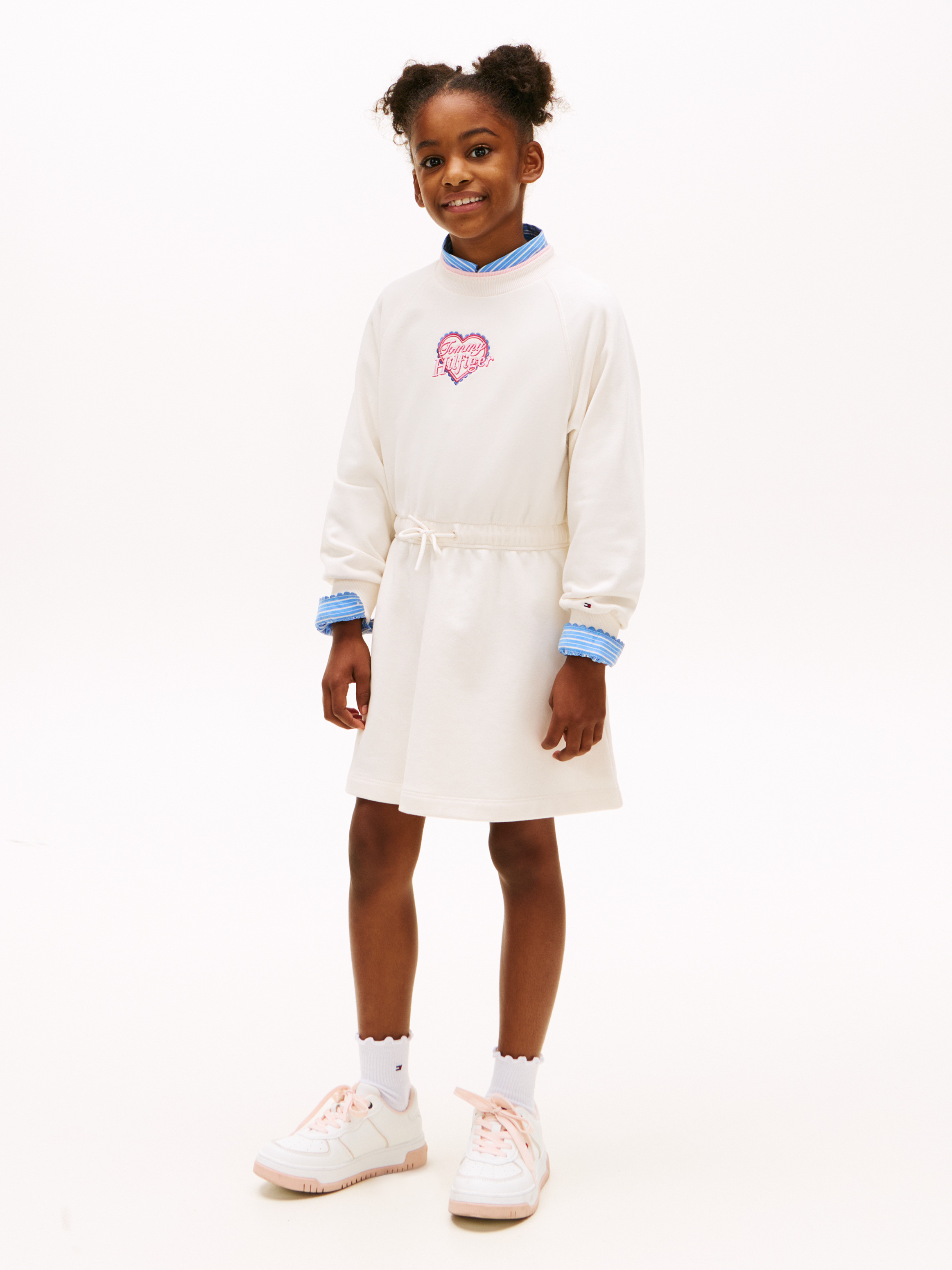 Heart Embroidery Drawstring Waist Sweatshirt Dress