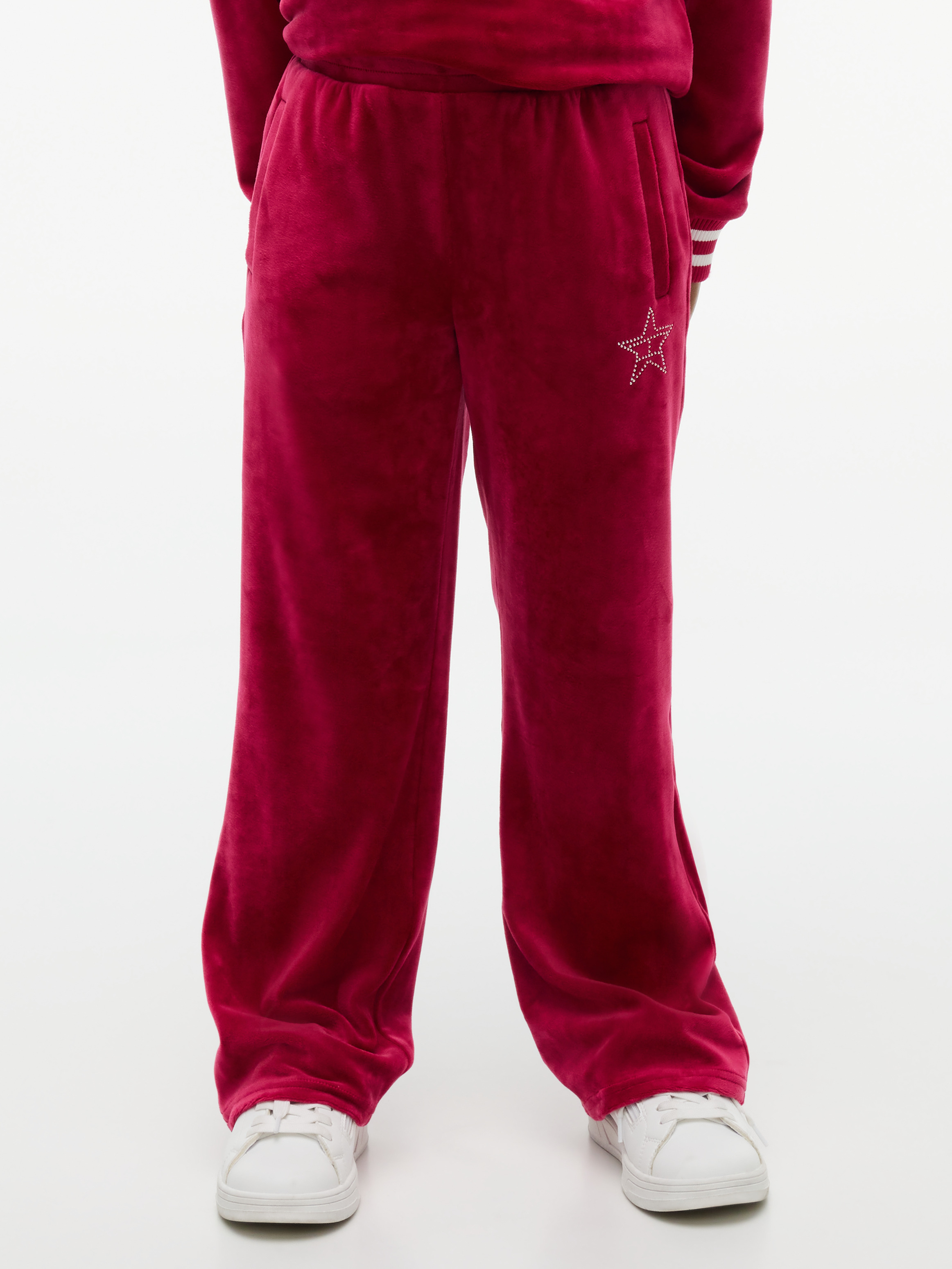 Star Flag Velour Wide Leg Joggers — RED