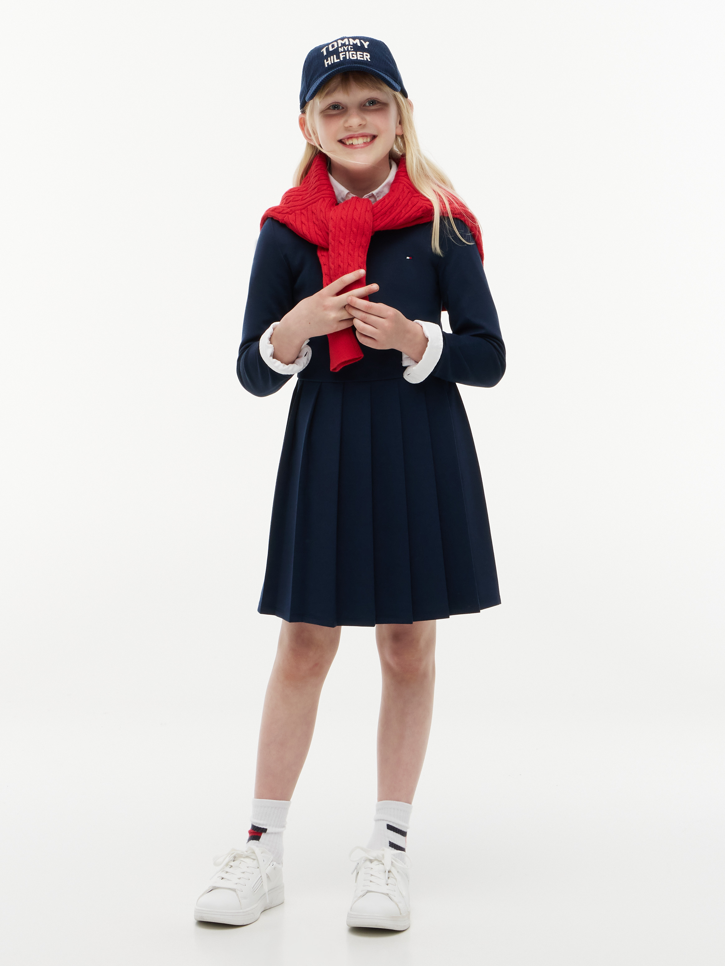 Essential Long Sleeve Skater Dress — Navy