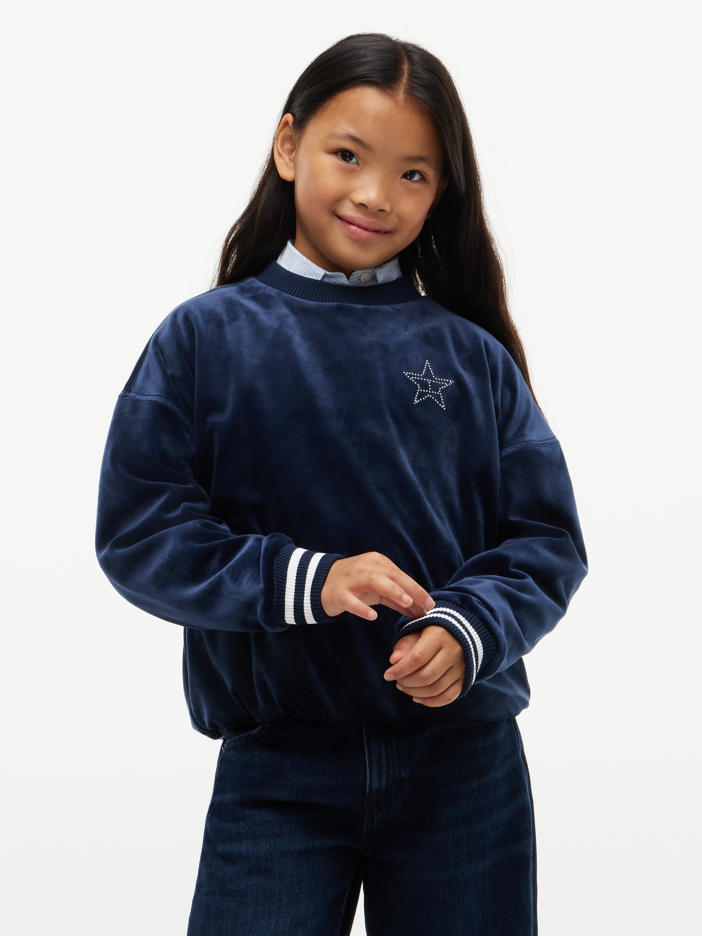 Star Flag Velour Crew Neck Sweatshirt — Dark Blue