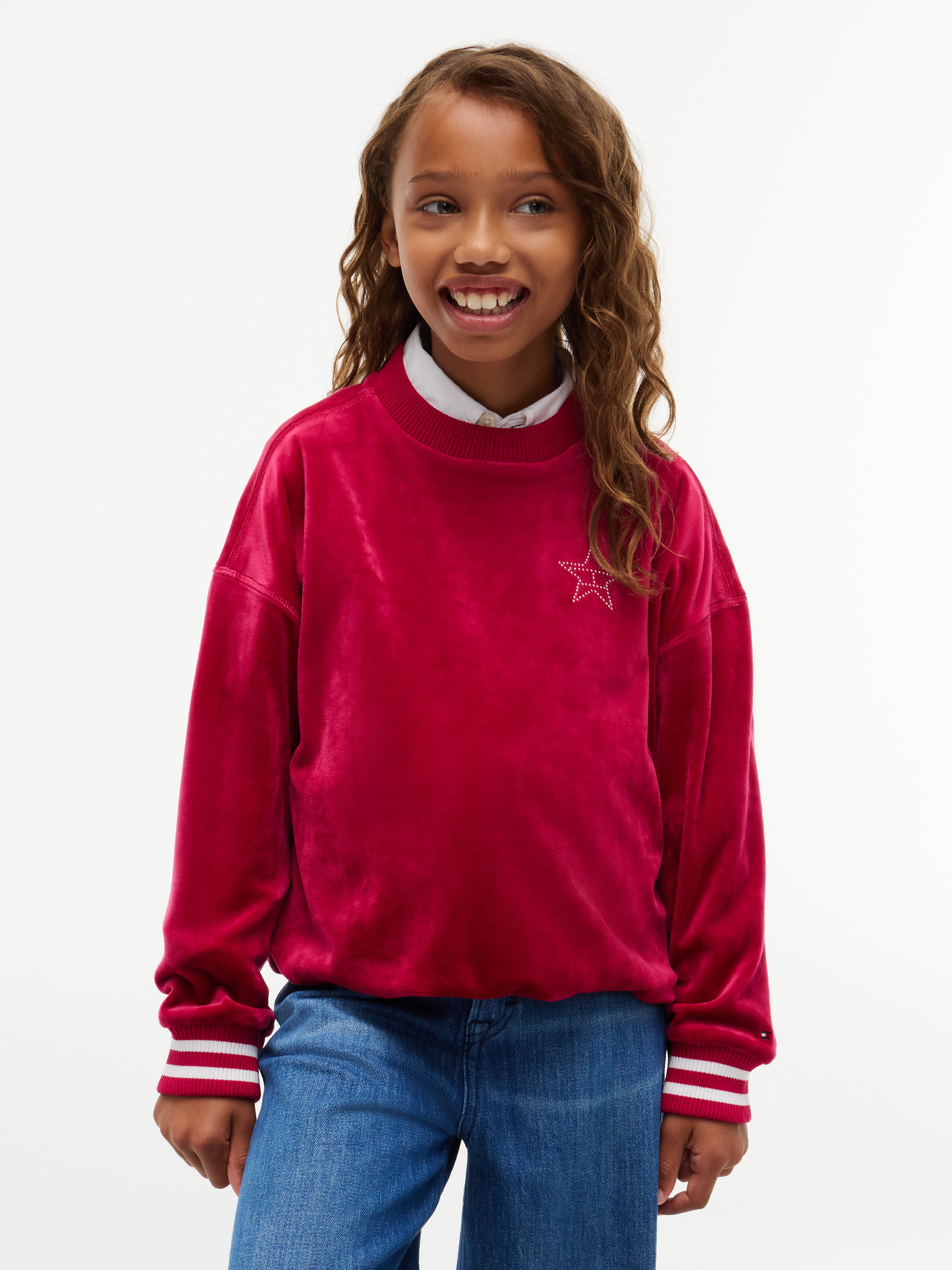 Star Flag Velour Crew Neck Sweatshirt — RED