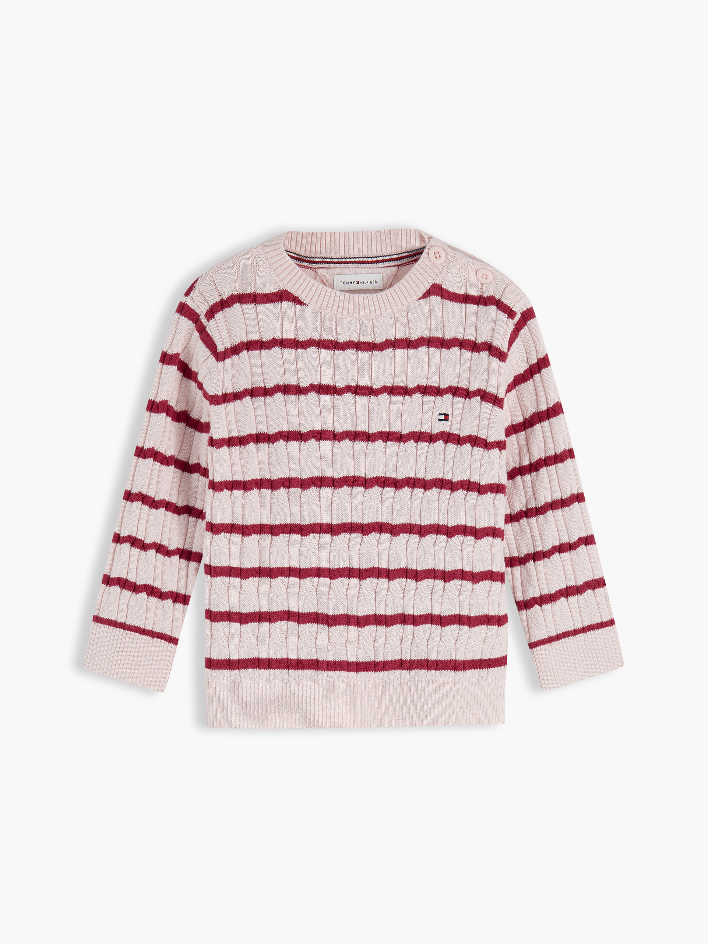 Flag Embroidery Cable Knit Jumper — Whimsy Pink Stripe