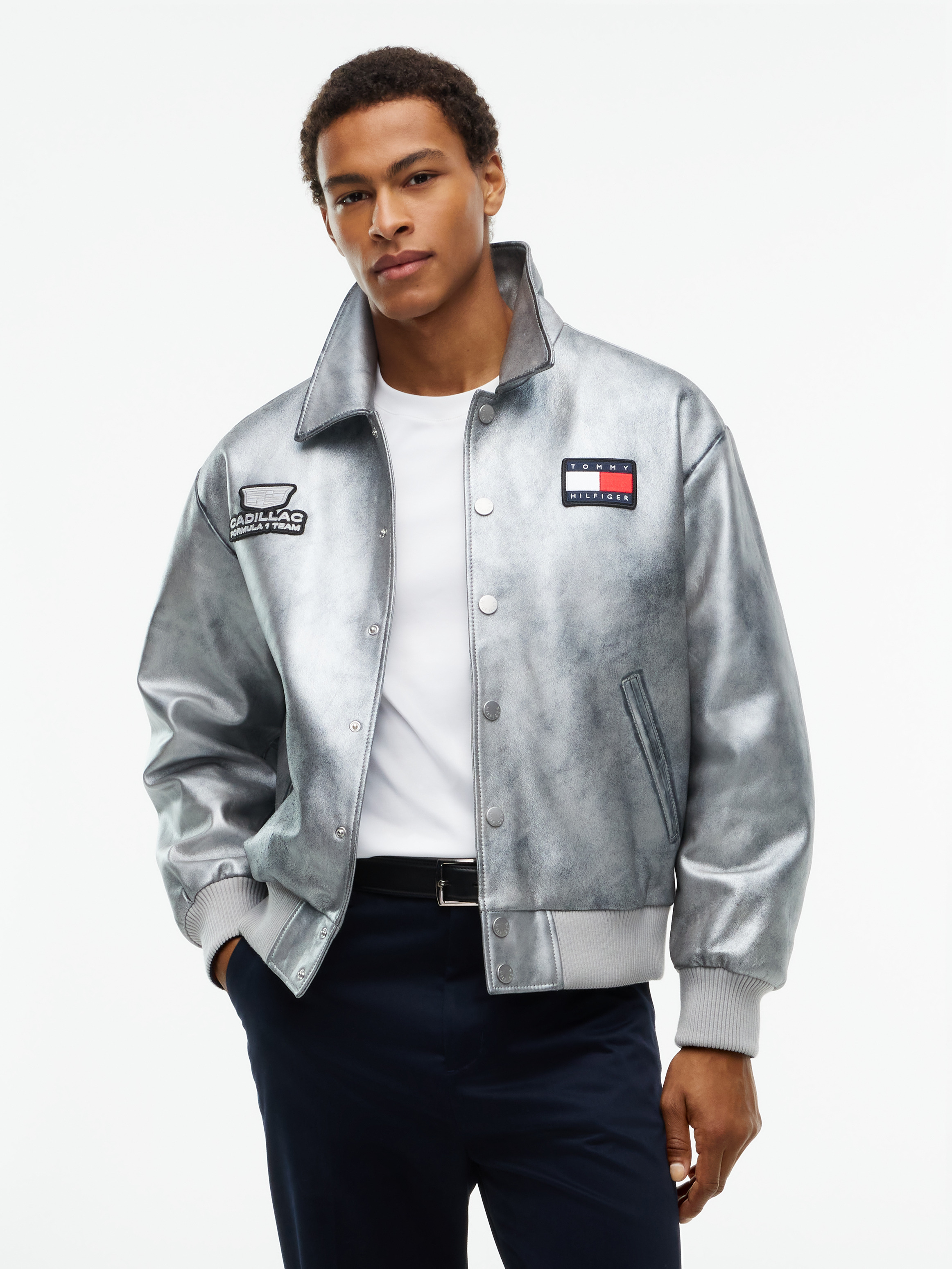 TH x Cadillac Formula 1® Team Metallic Leather Jacket — Silver