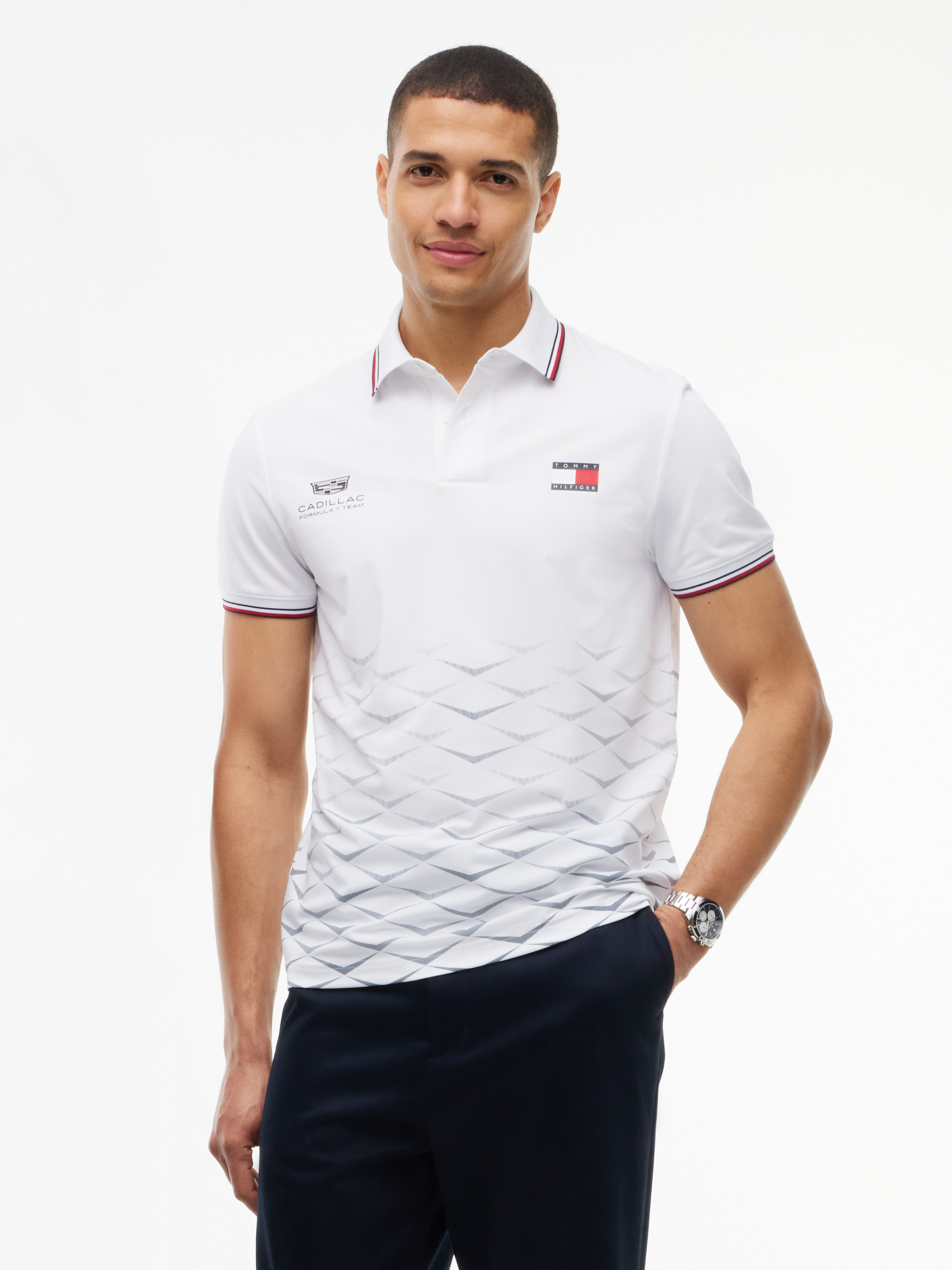 TH x Cadillac Formula 1® Team Regular Fit Pérez Chevron Polo Shirt — White
