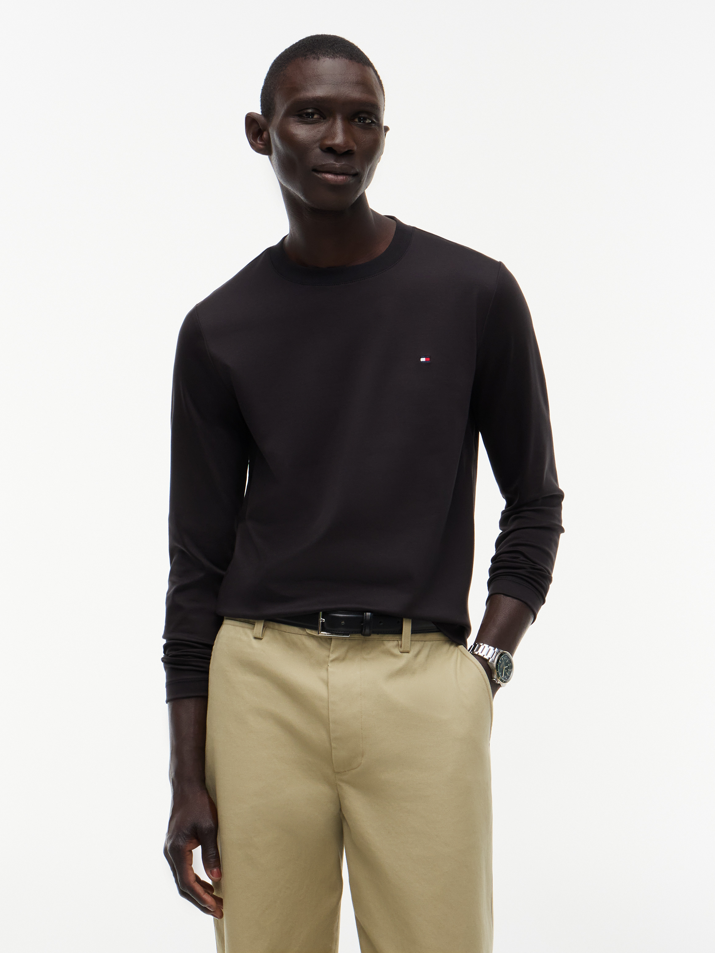 Slim Interlock Knit Long Sleeve T-Shirt — Black