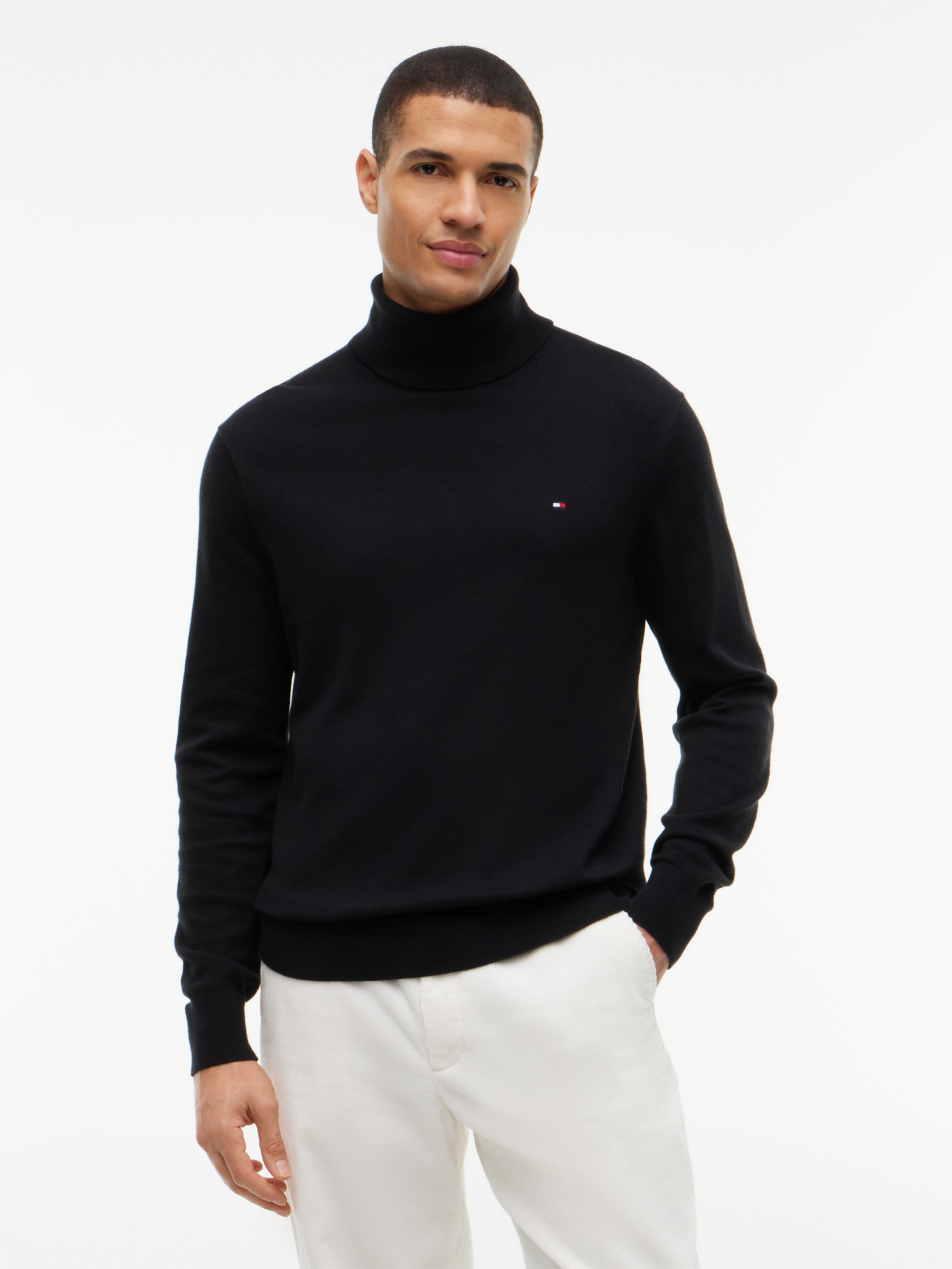 Cotton Cashmere Roll Neck Jumper — Black