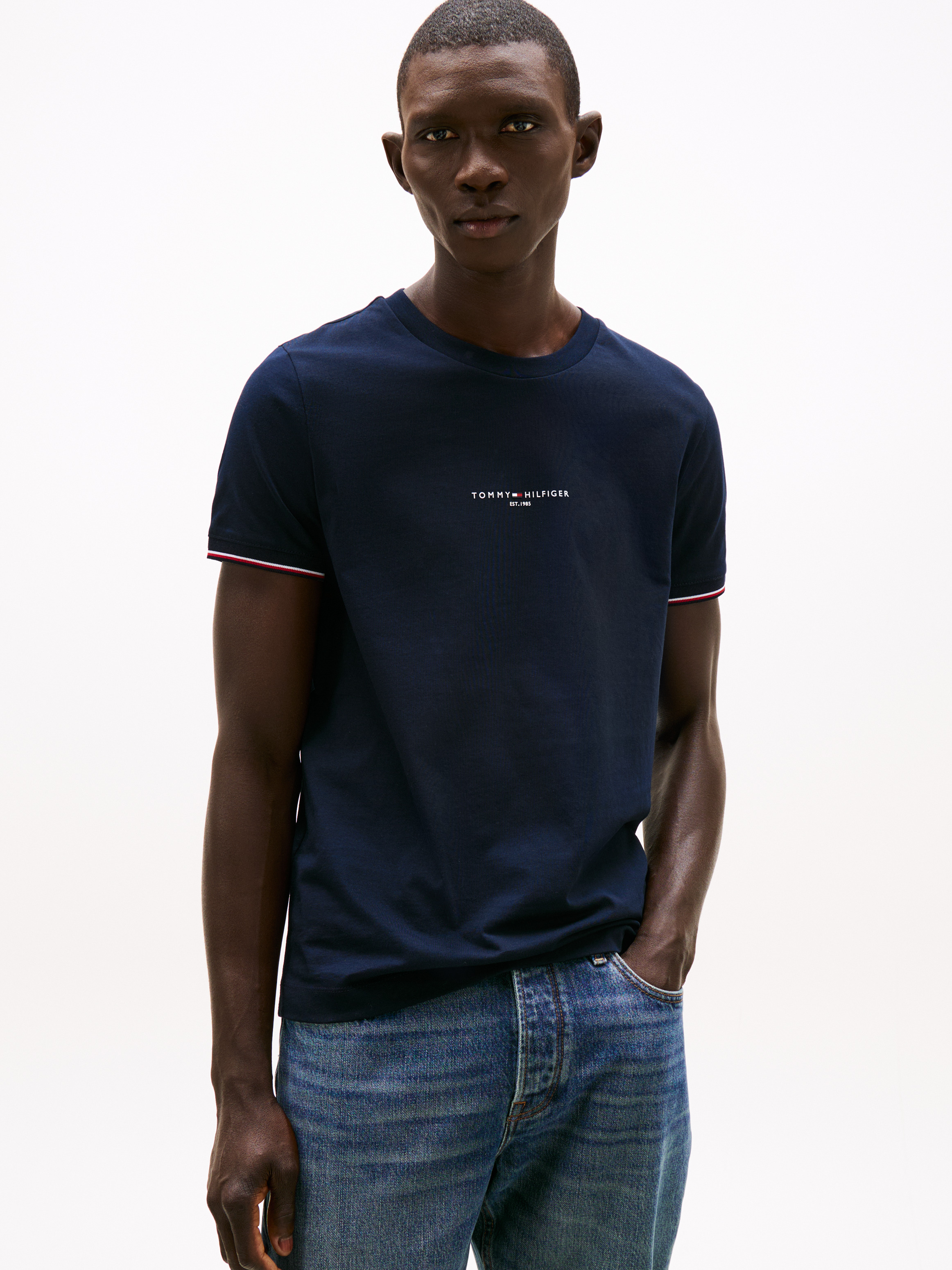 Slim Jersey Tipped T-Shirt — NAVY