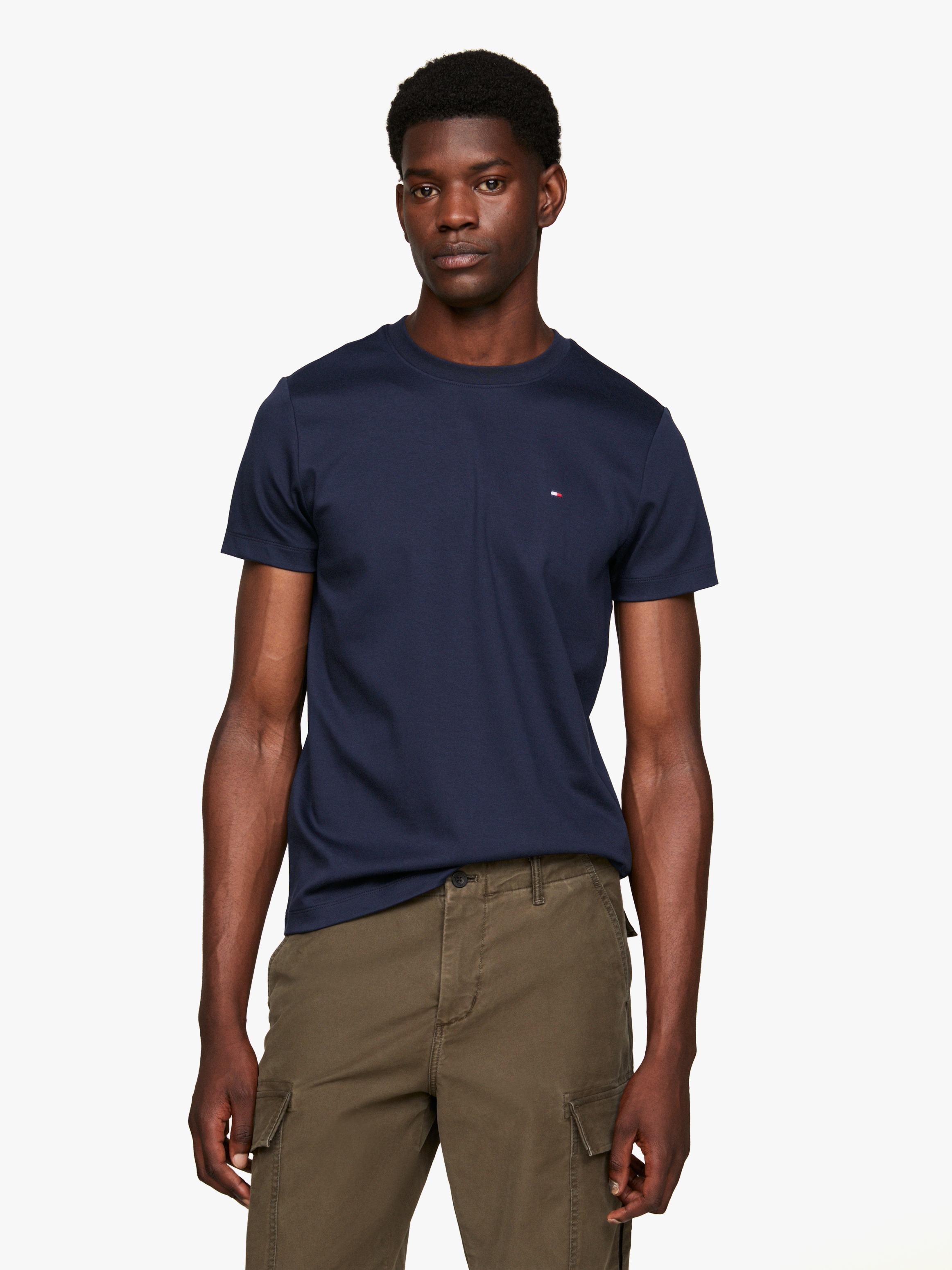 Flag Embroidery Slim Interlock Knit T-Shirt — Blue