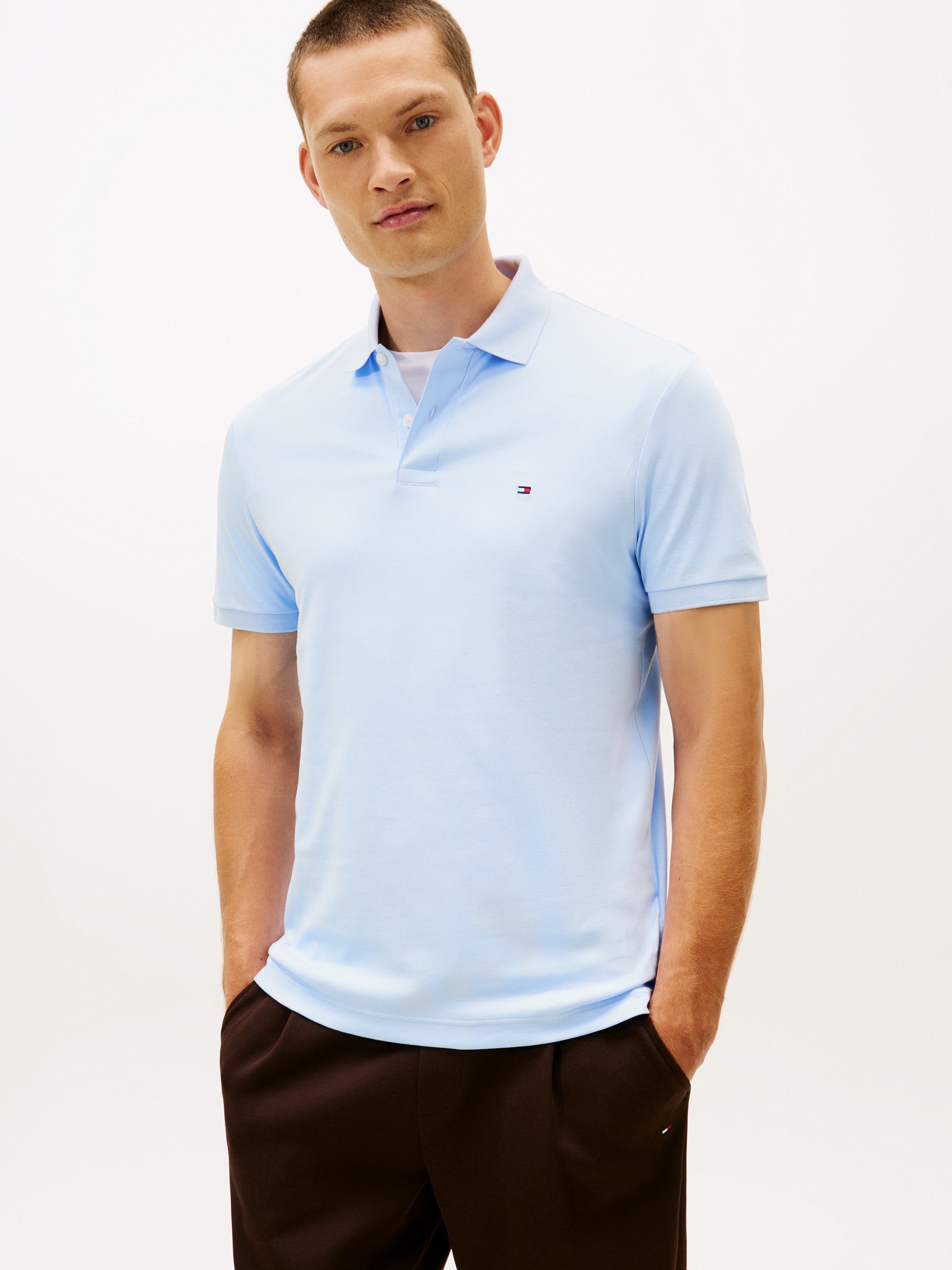 Fluid Cotton Interlock Knit Polo Shirt — Blue