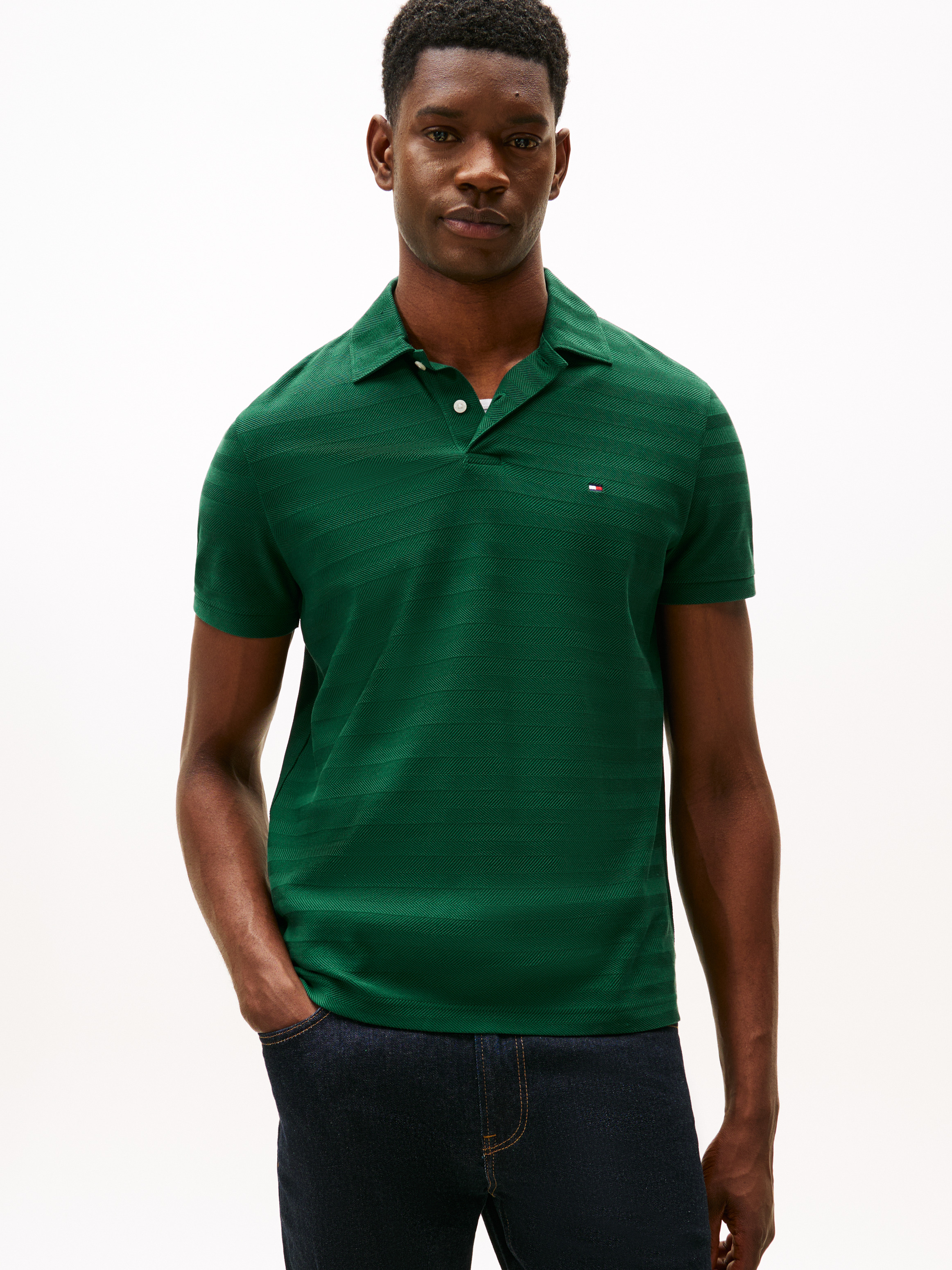 Herringbone Jacquard Polo Shirt — Green
