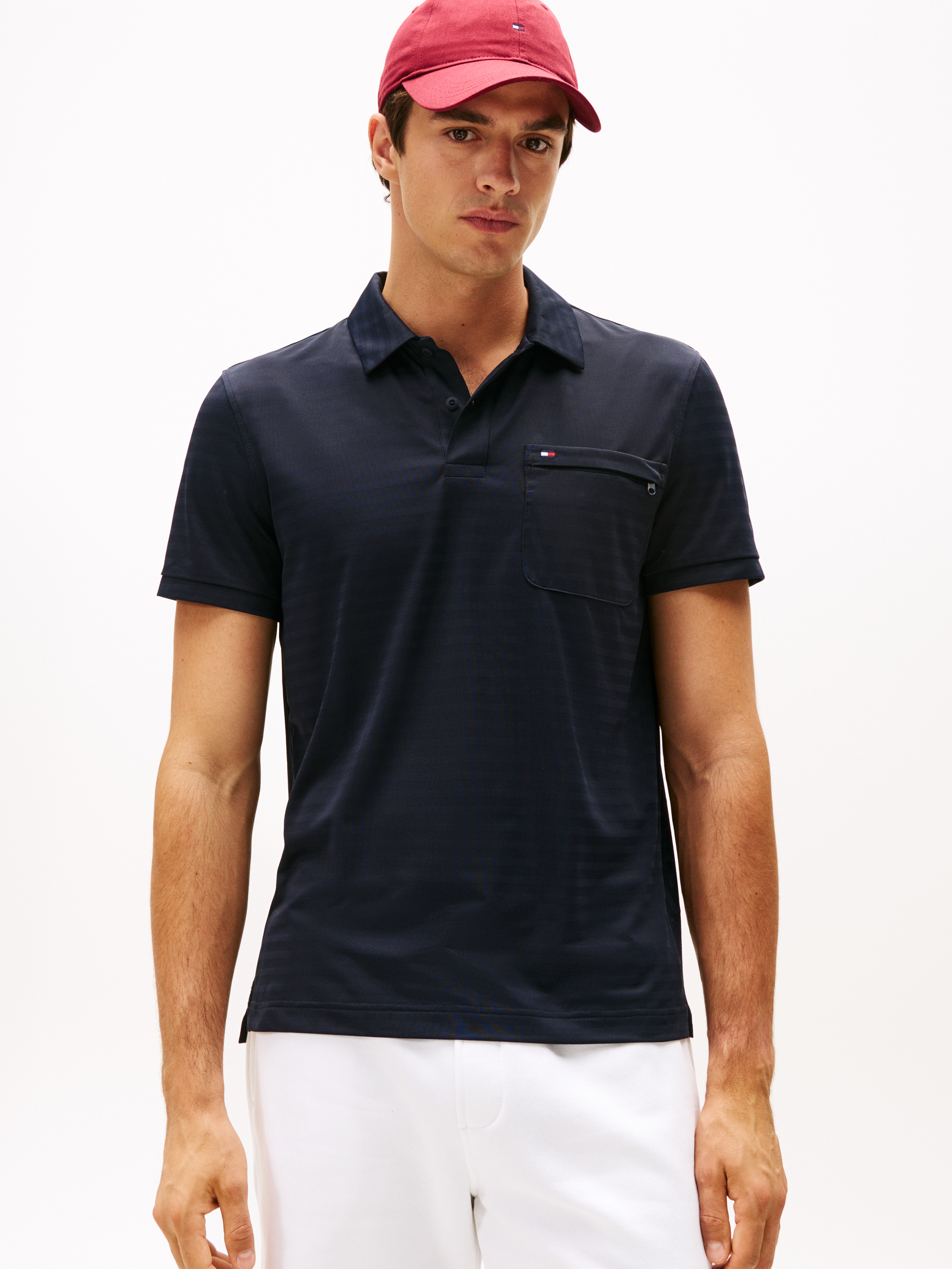 Performance Packable Jacquard Polo Shirt — Navy