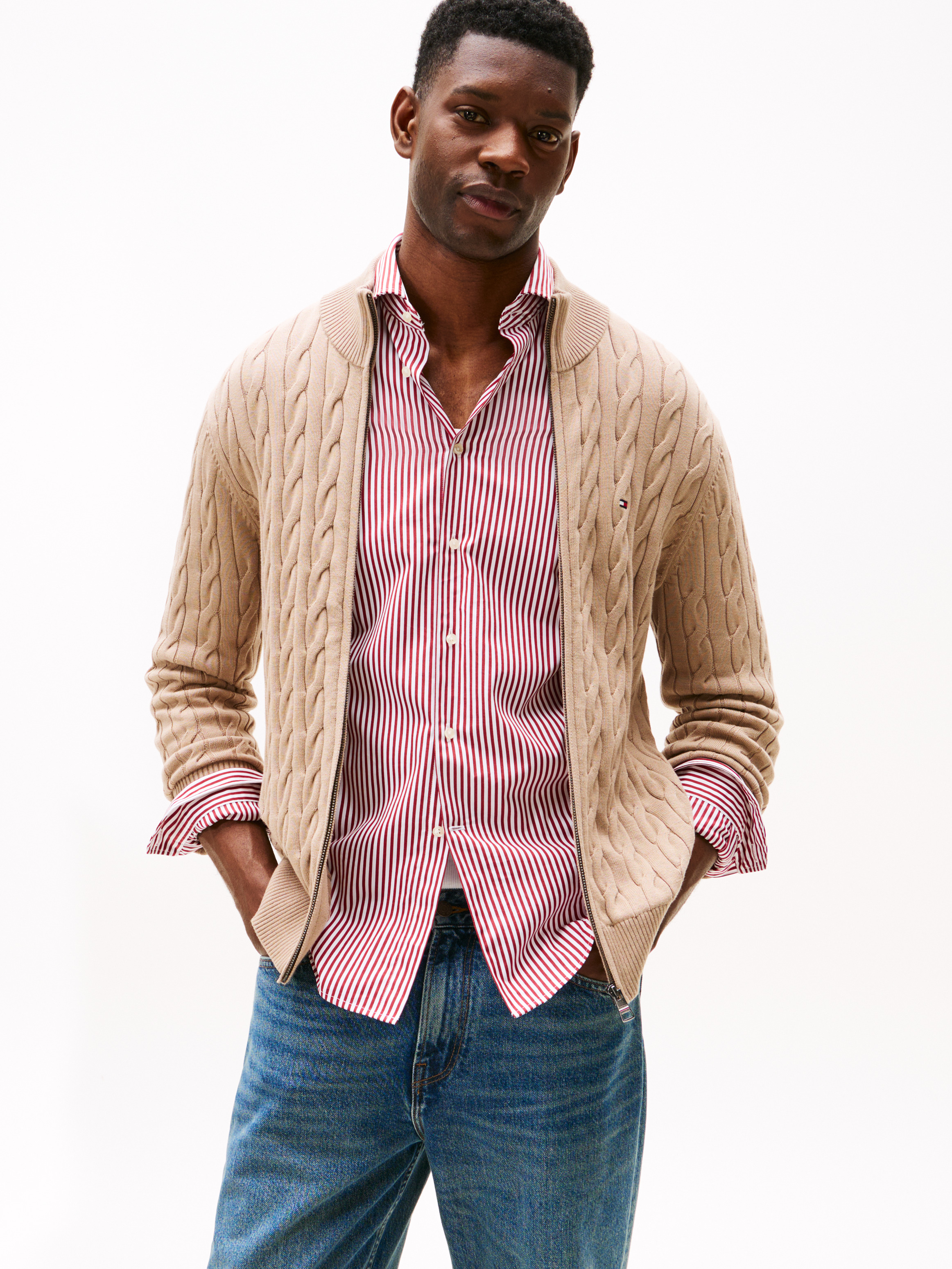 Zip-Thru Cable Knit Jumper