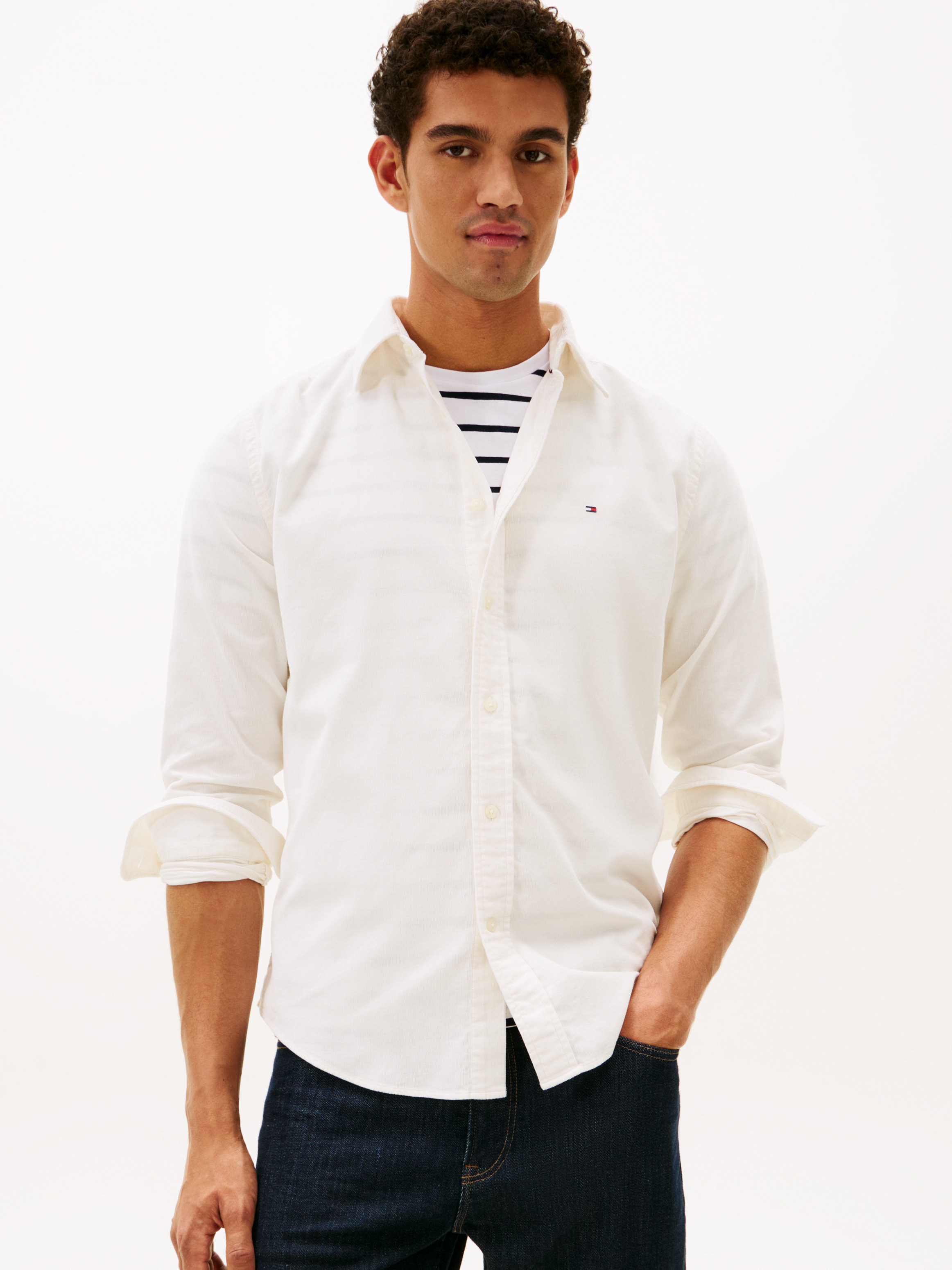 Regular Fit Flag Embroidery Corduroy Shirt