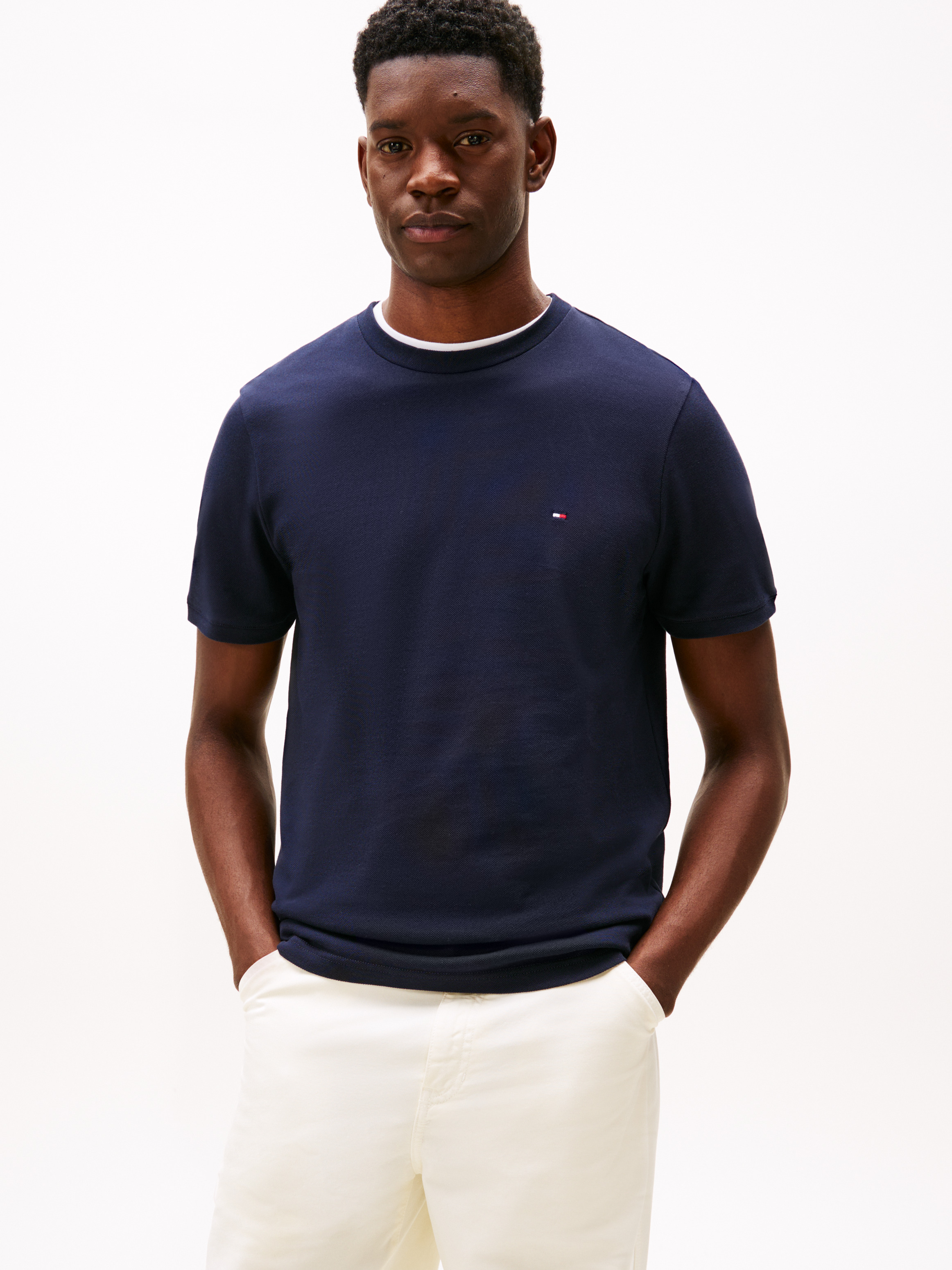 Crew Neck Pique T-Shirt — Navy