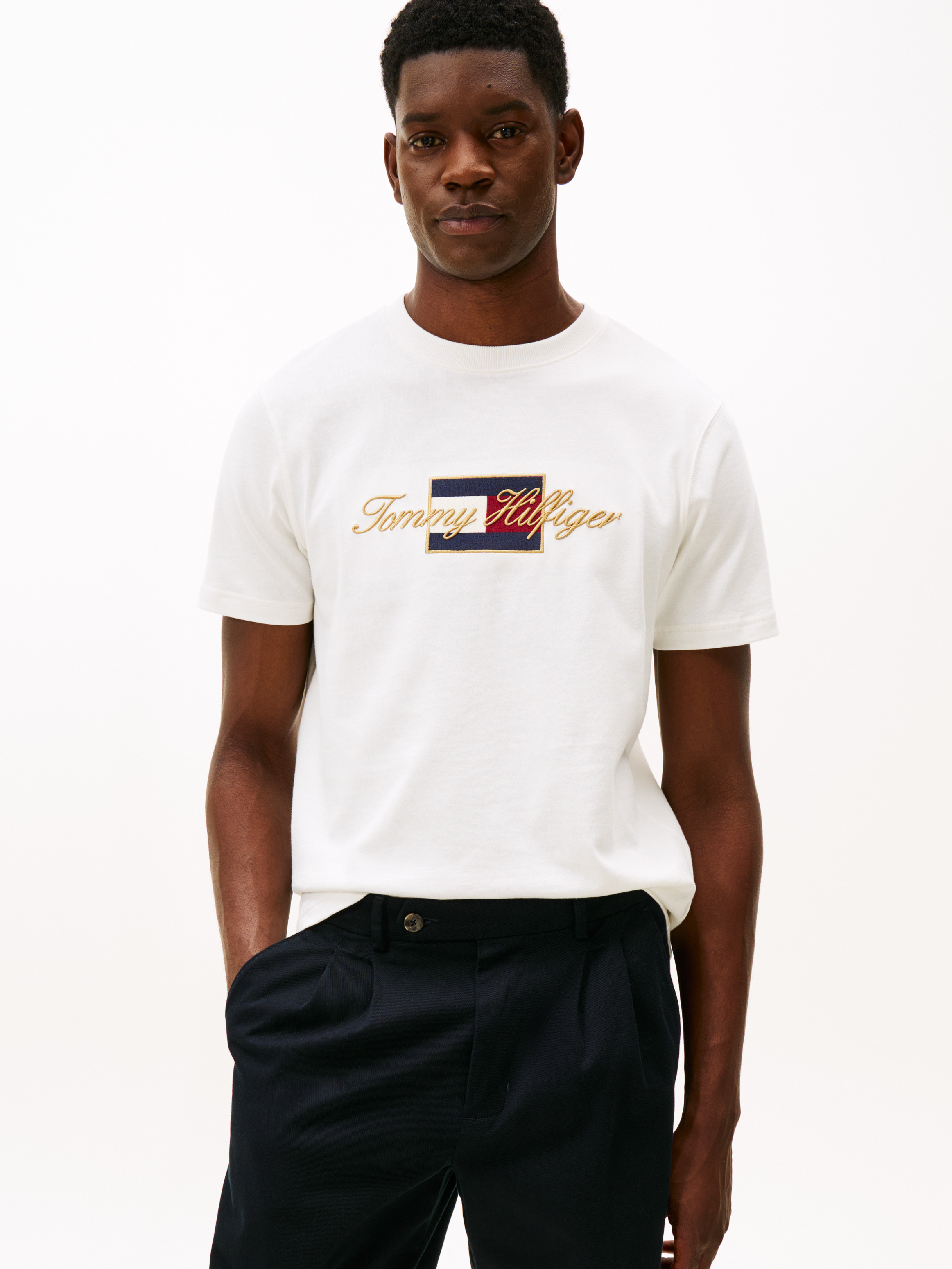 Logo Embroidery Crew Neck T-Shirt — White