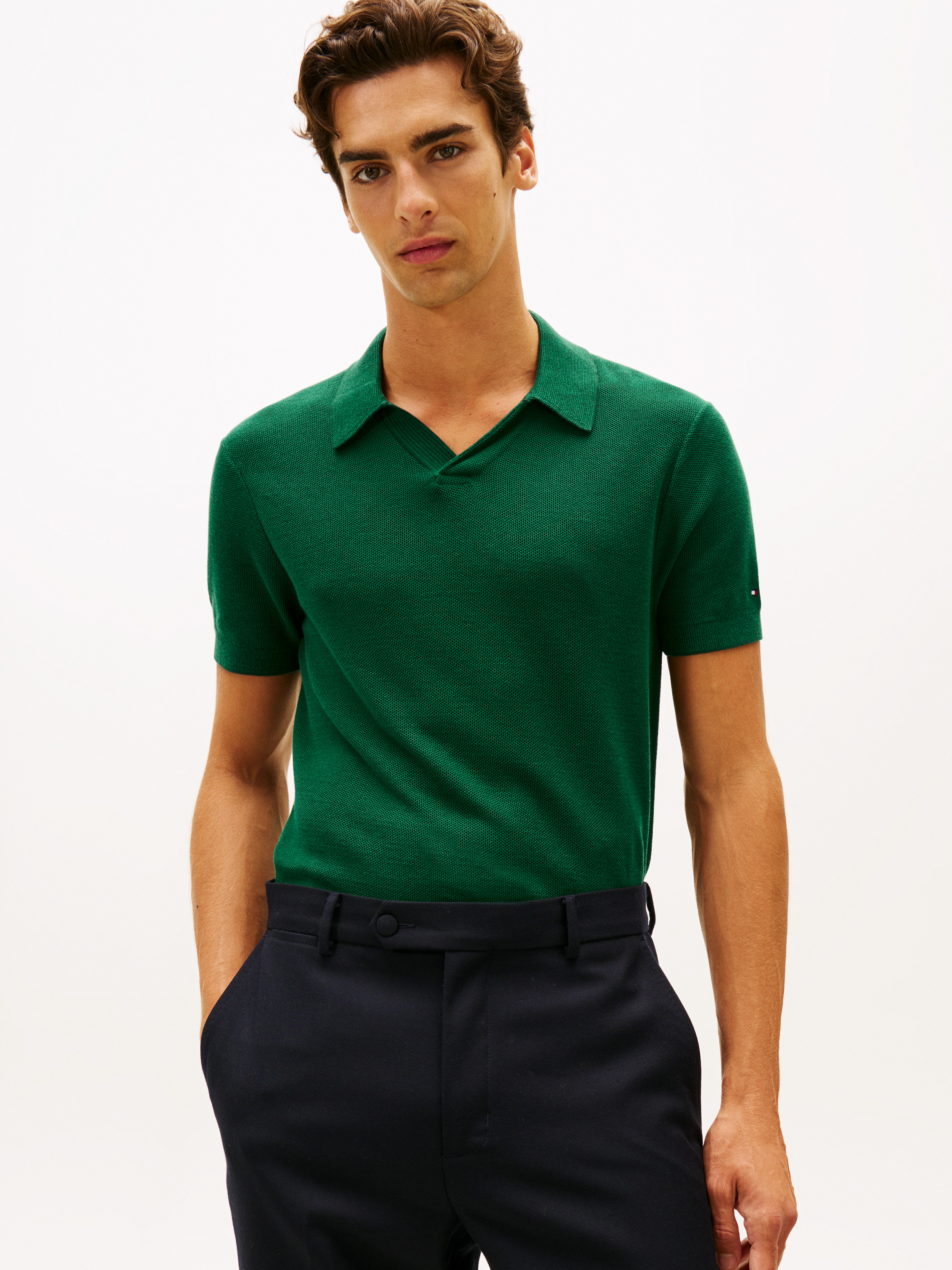 Smart Casual Regular Fit Honeycomb Polo Shirt — Green