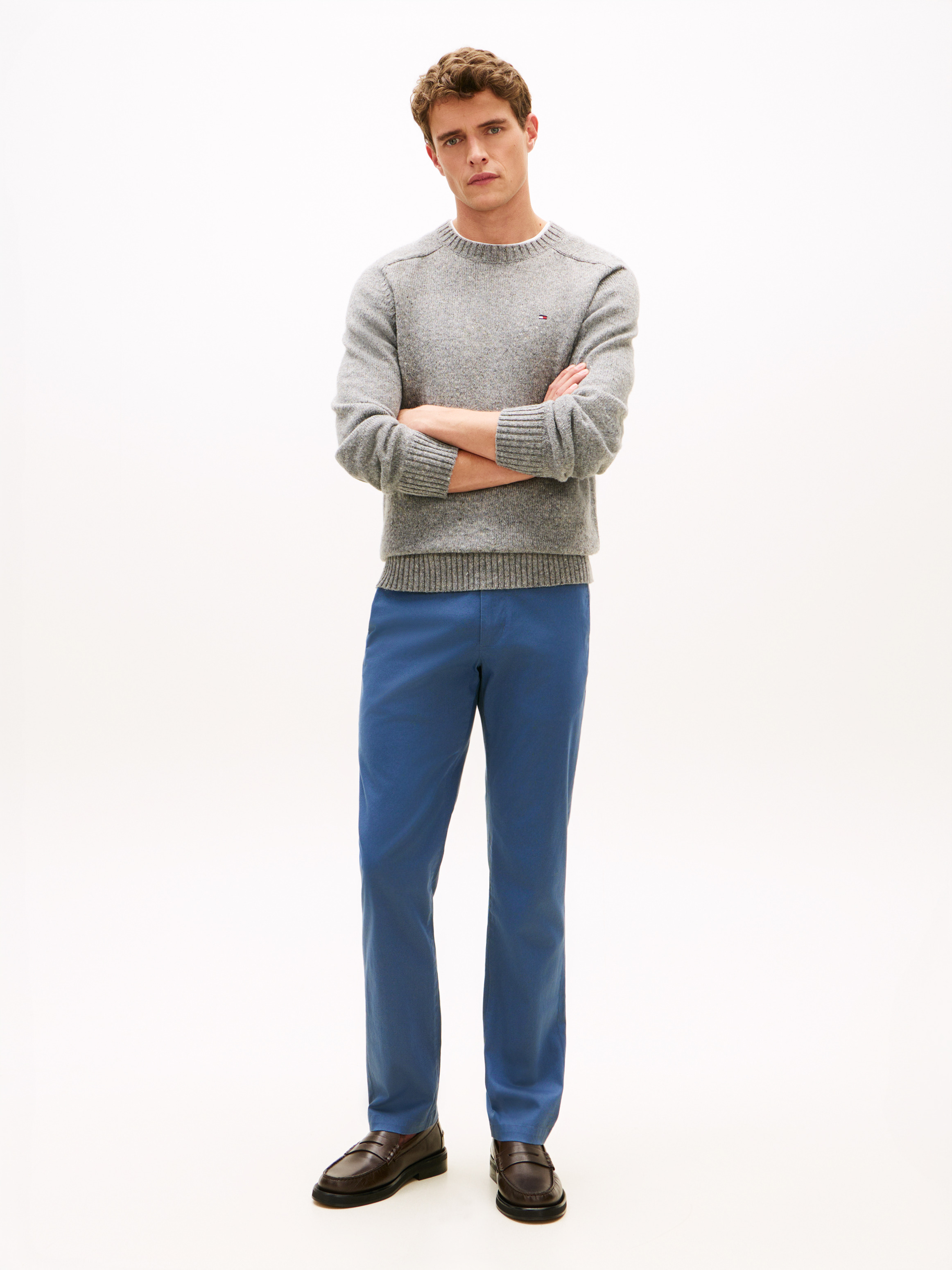 Denton Textured Print Straight Leg Trousers