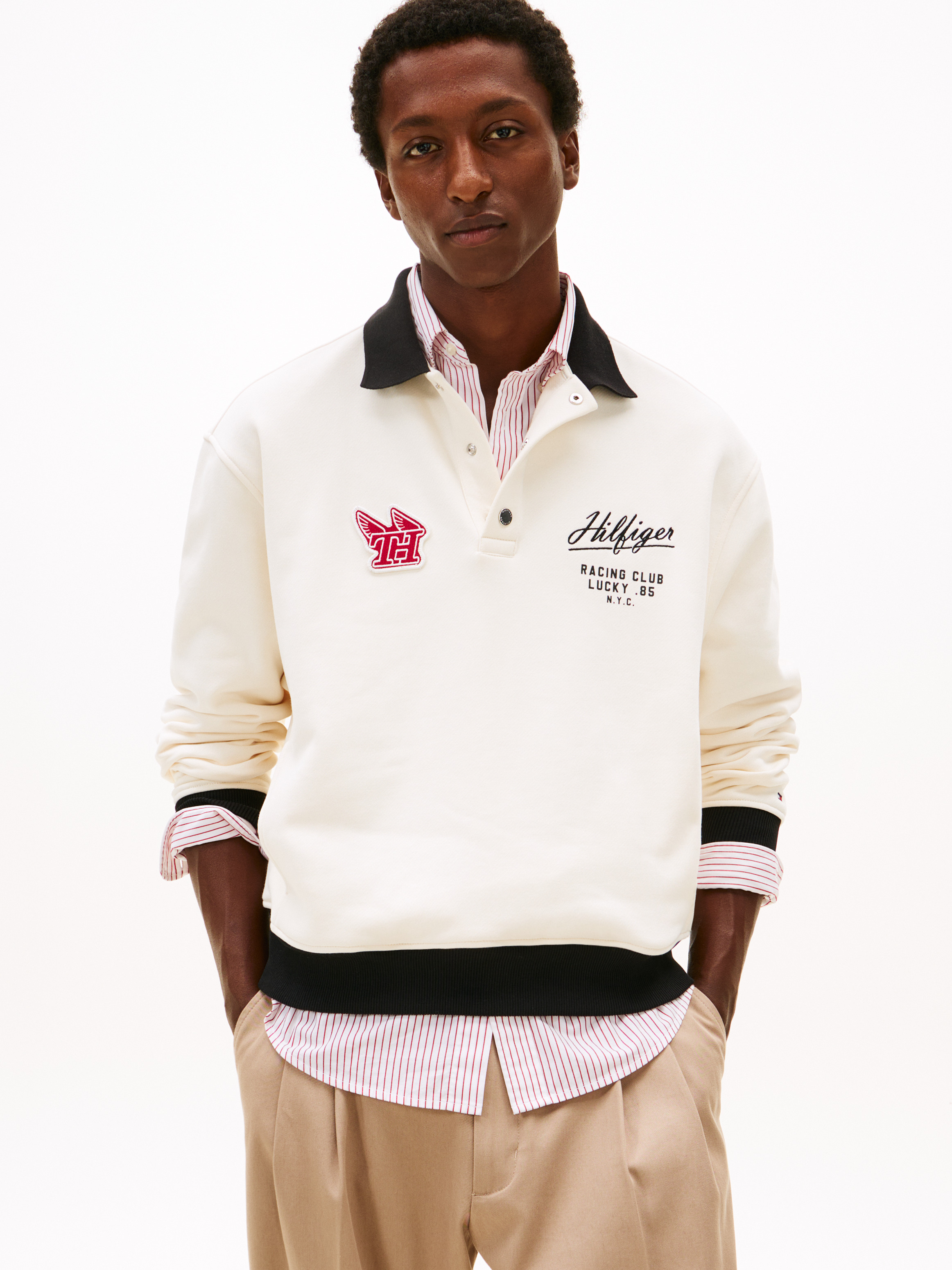 Logo Appliqué Rugby Collar Sweatshirt — Yellow