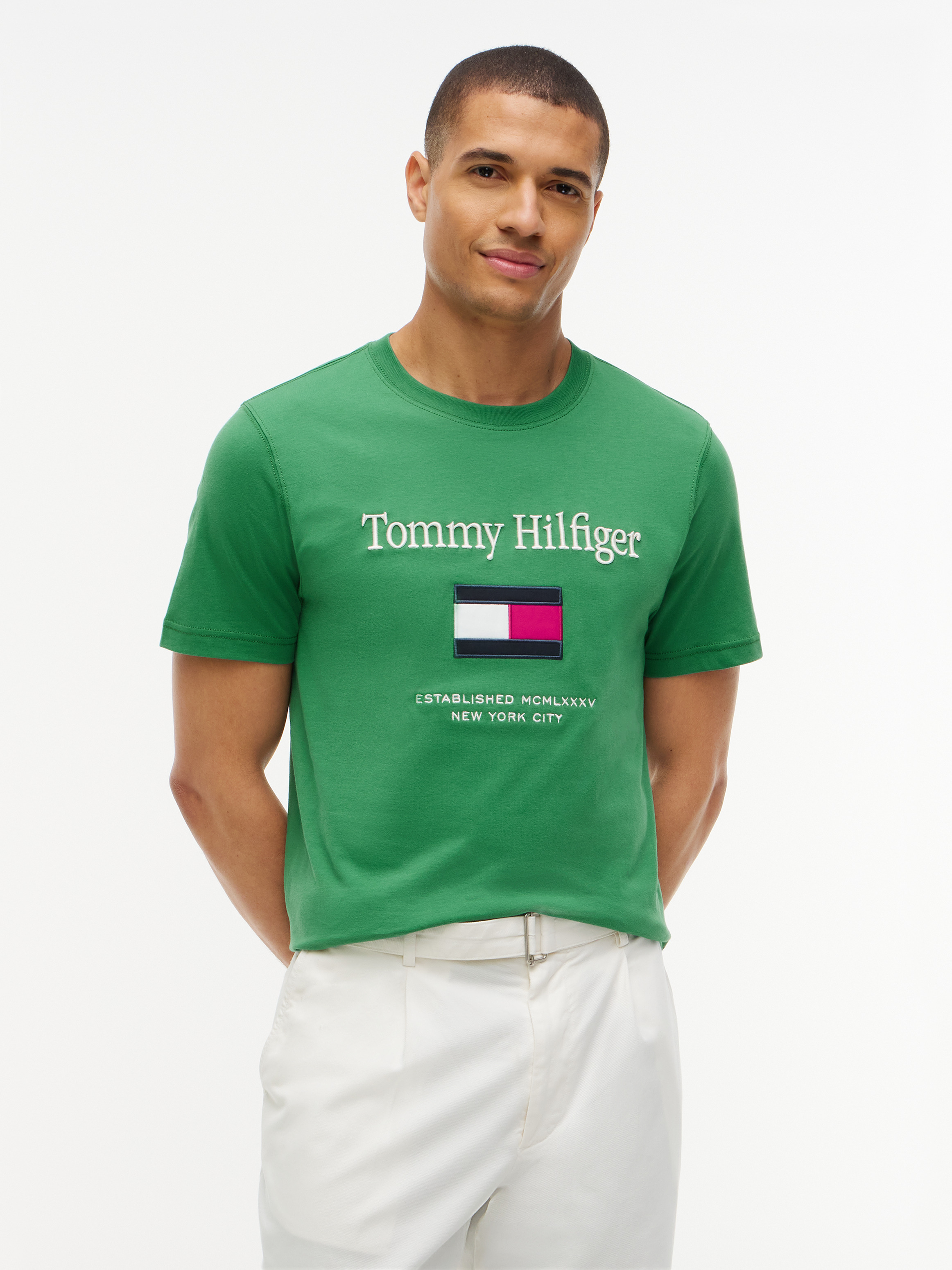 Logo Embroidery Crew Neck T-Shirt — Green