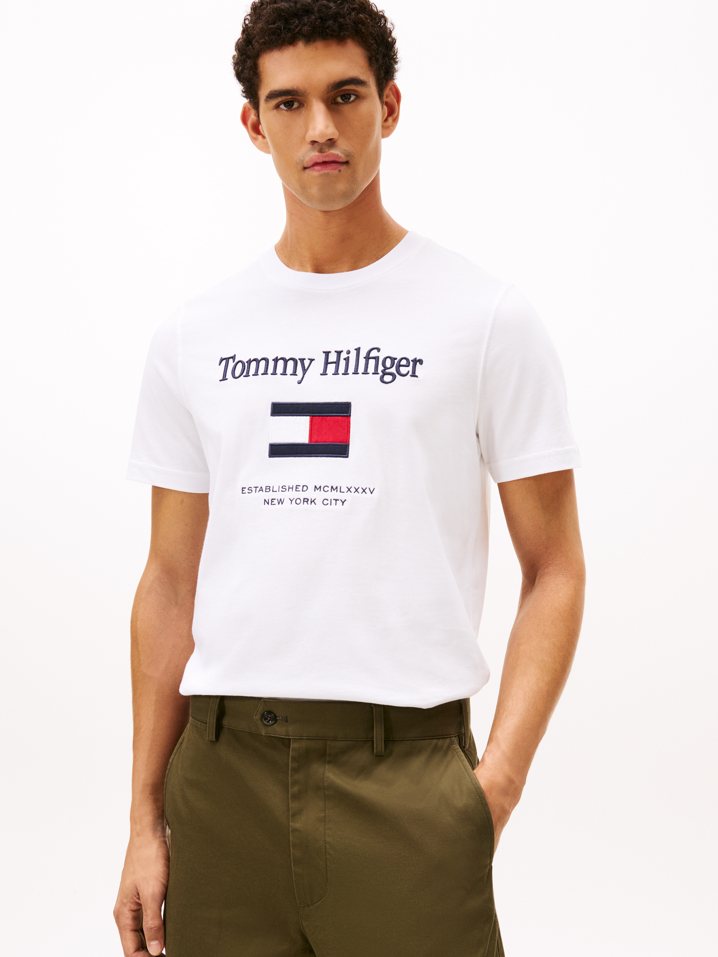 Logo Embroidery Crew Neck T-Shirt — White