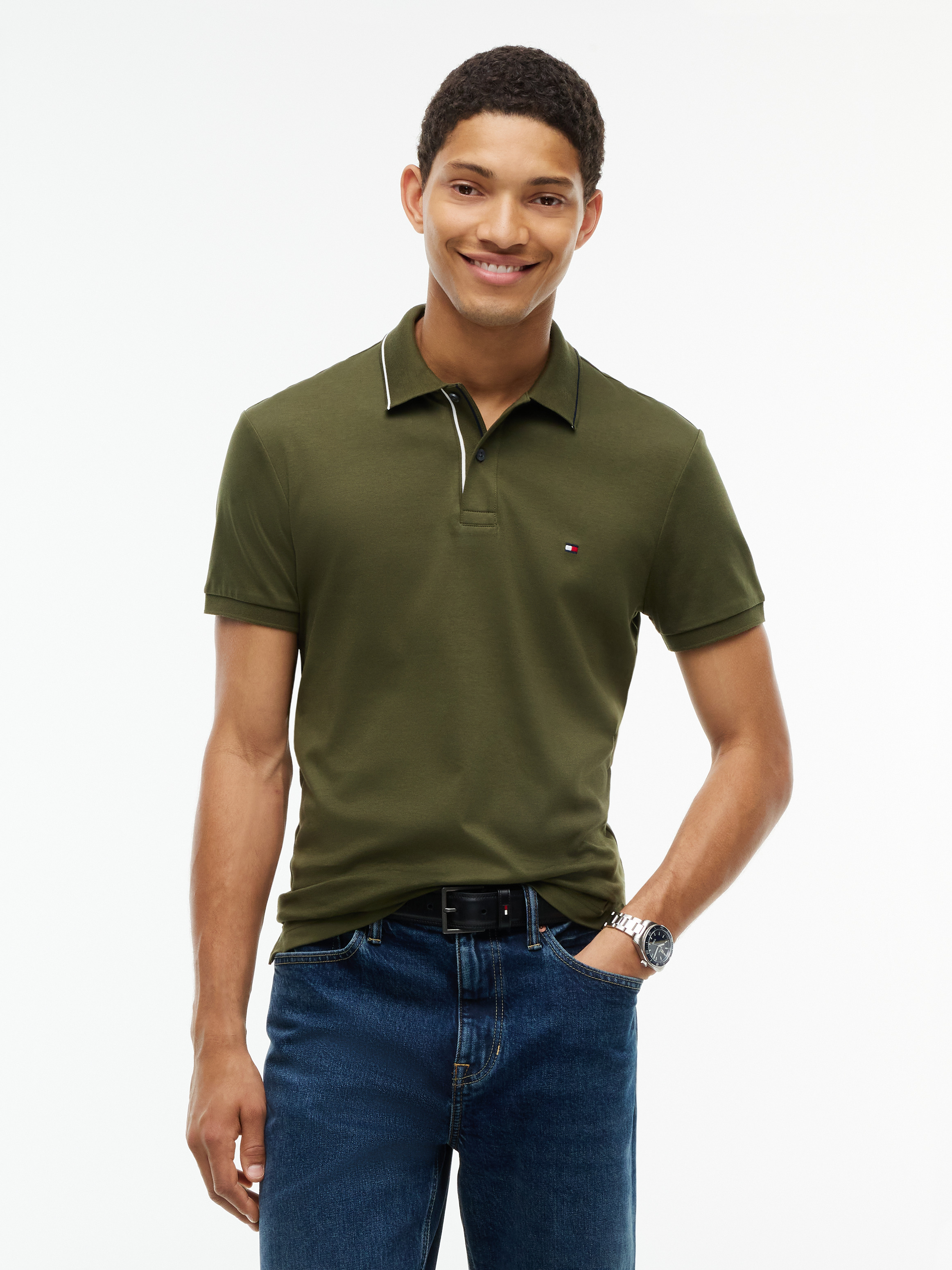 Slim Fit Fluid Cotton Polo Shirt — Green