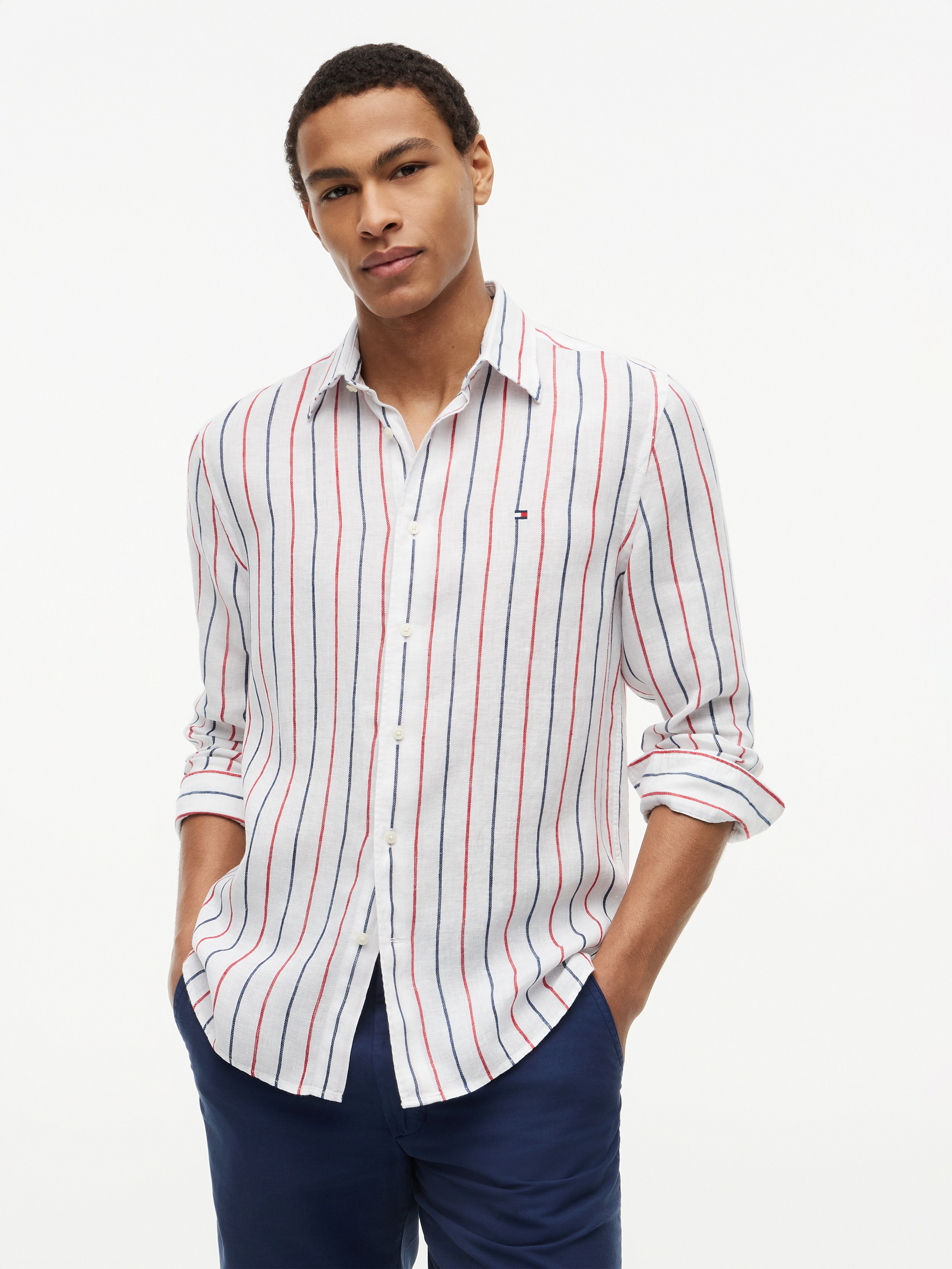 Regular Fit Textured Stripe Pure Linen Shirt