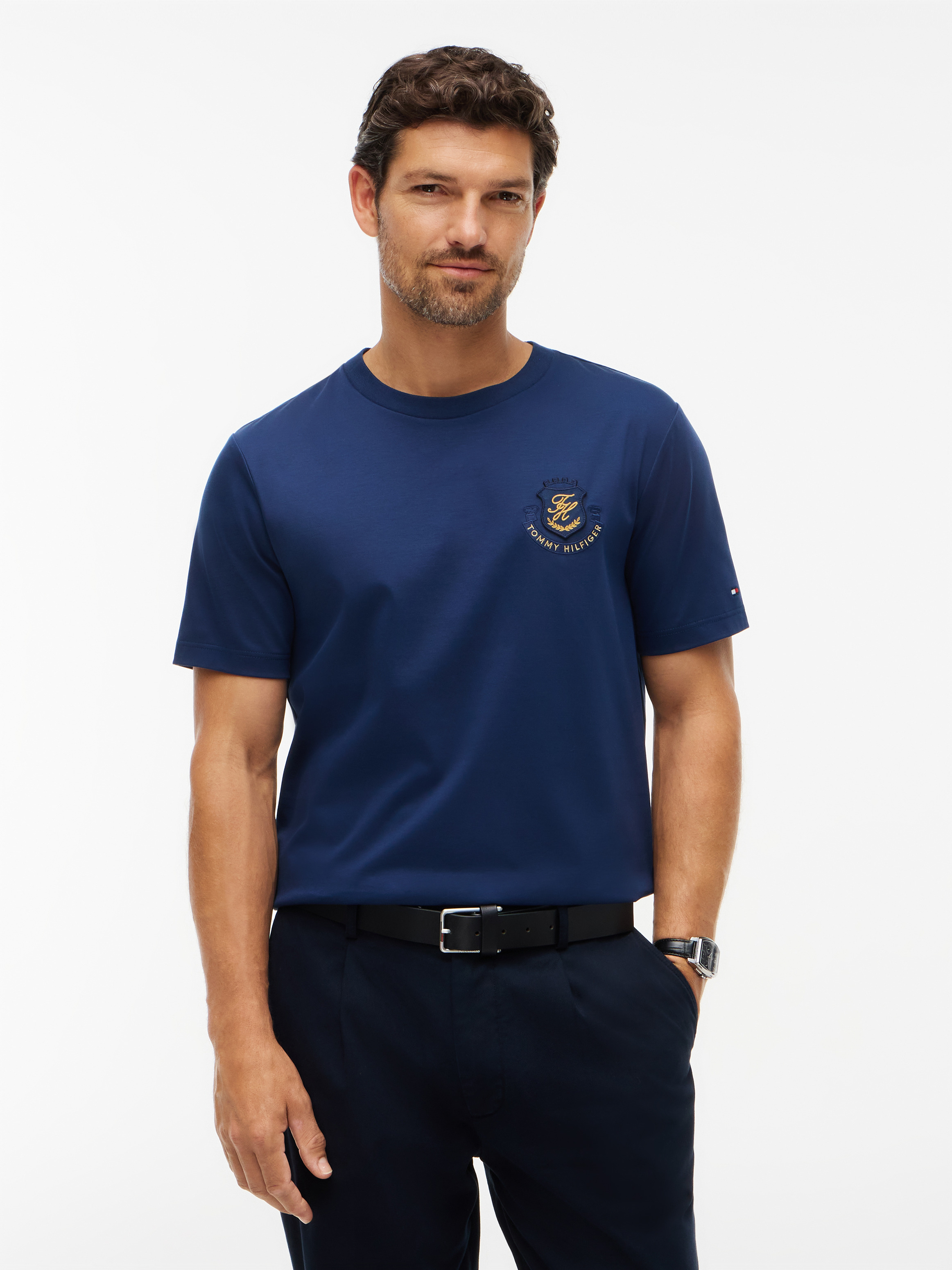 Logo Interlock Knit T-Shirt — Navy