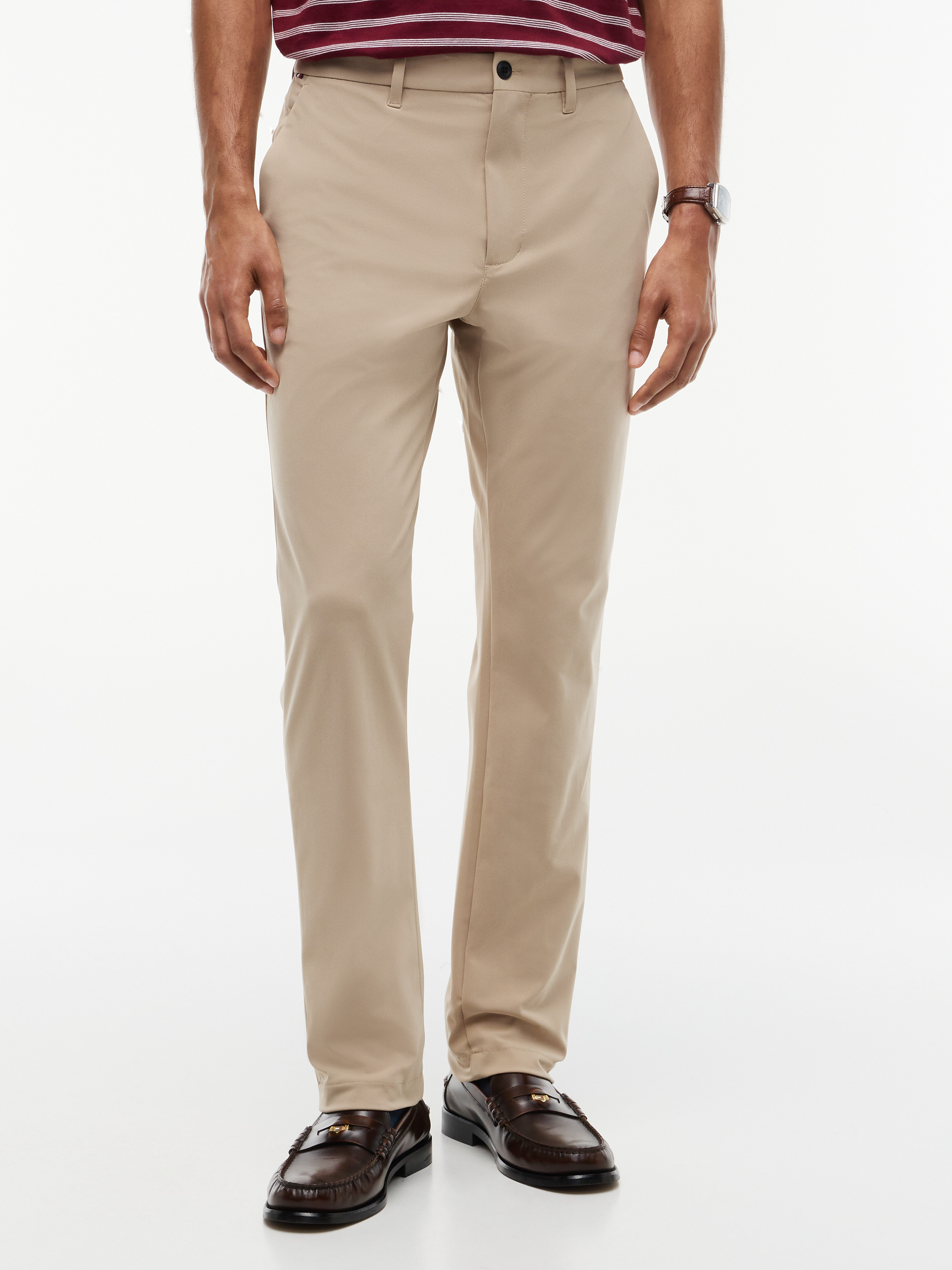 Denton Slim Straight Performance Tech Knit Chinos — Beige