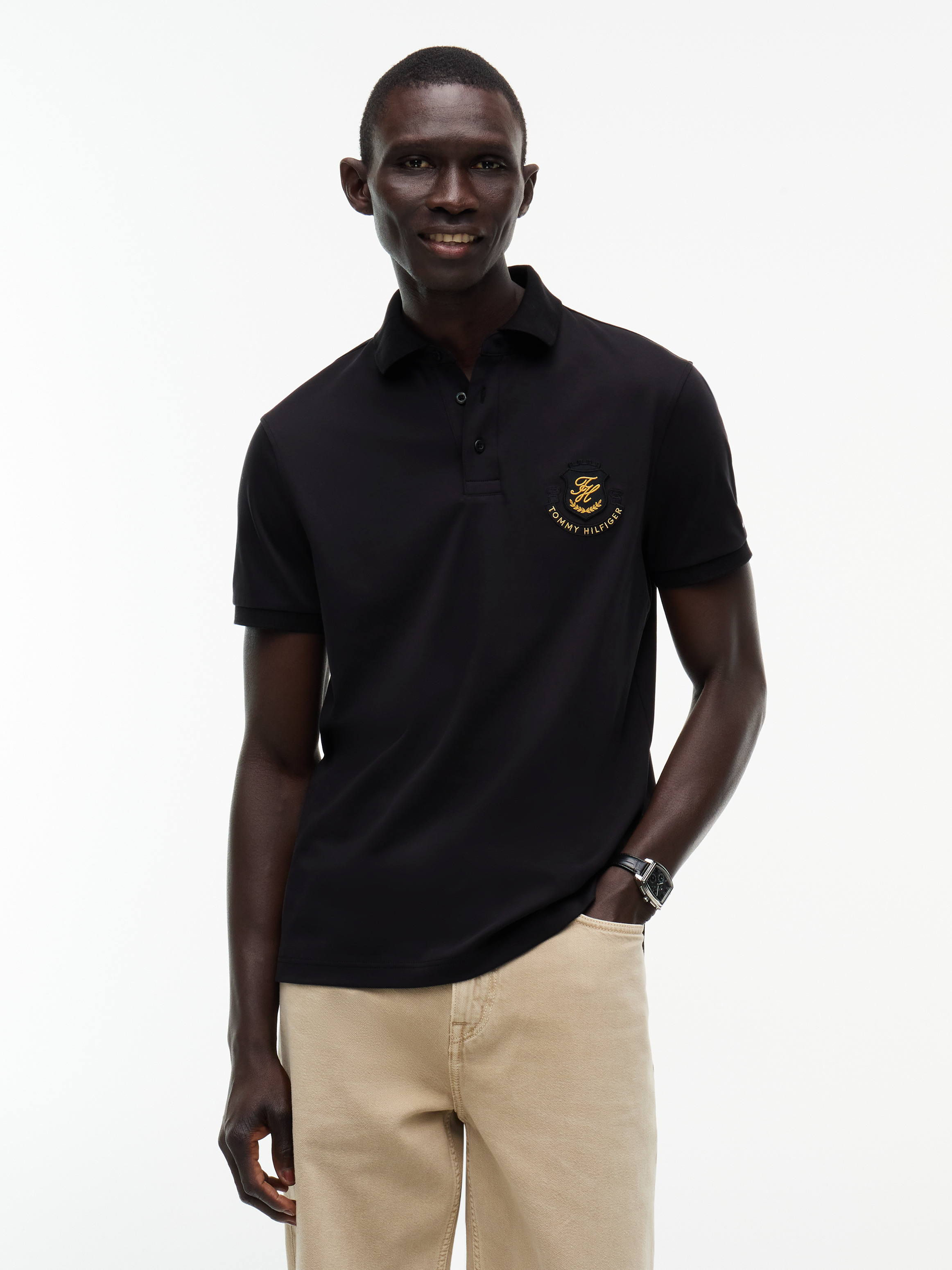 Regular Fit Shield Logo Polo Shirt — BLACK