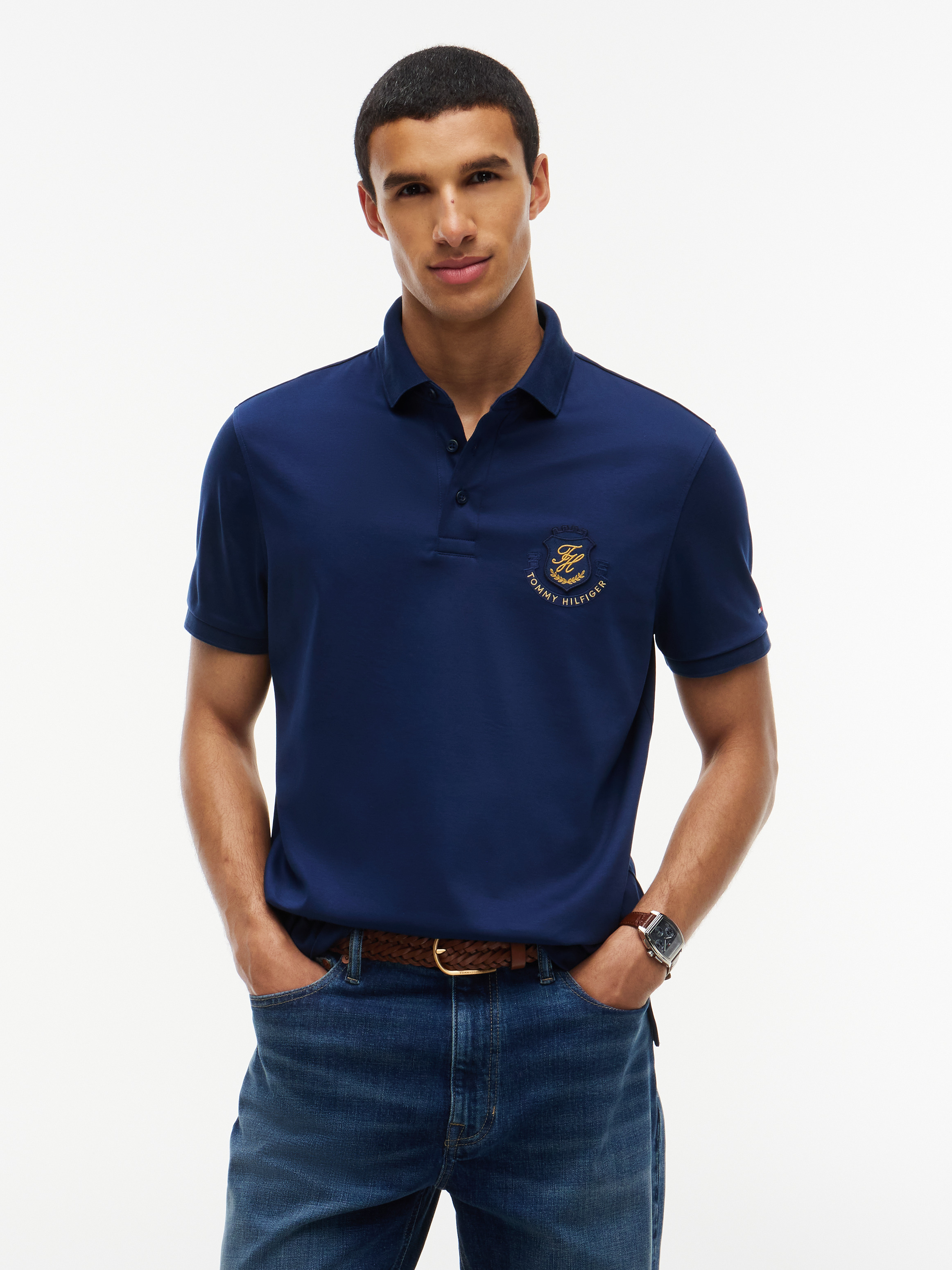 Regular Fit Shield Logo Polo Shirt — Navy