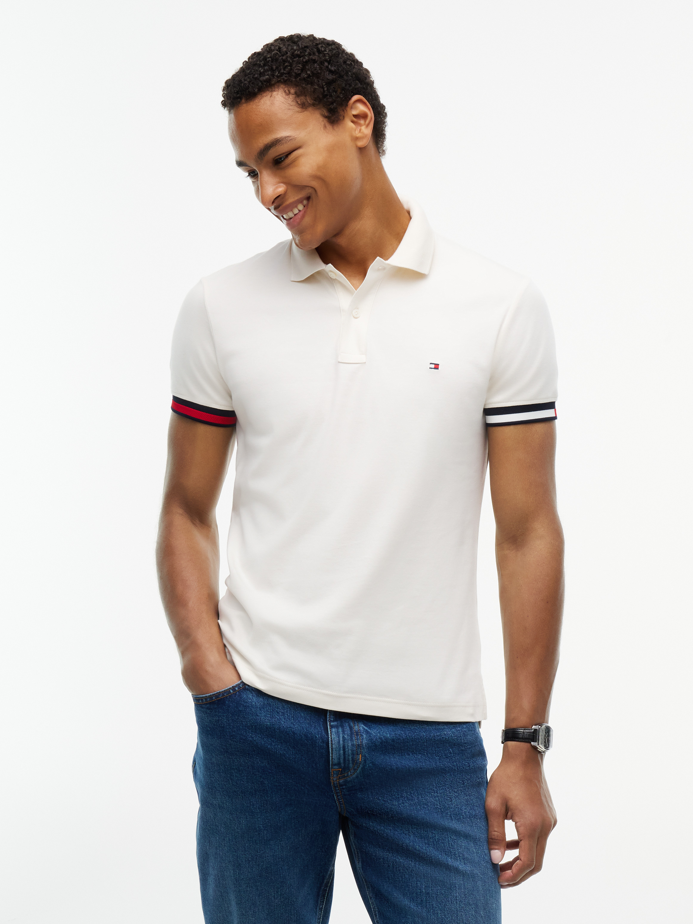 Slim Fit Fluid Cotton Interlock Polo Shirt — Ivory